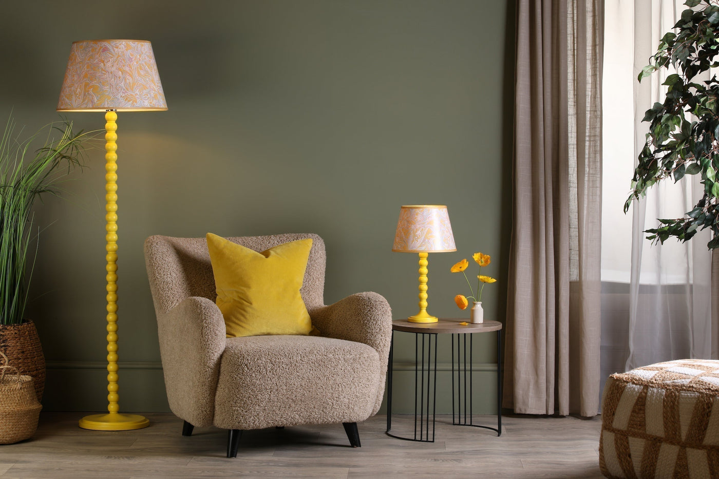Lifestyle_image_yellow_floor_lamp_and_table_lamp_Dar_Spool_from_Amos_Lighting