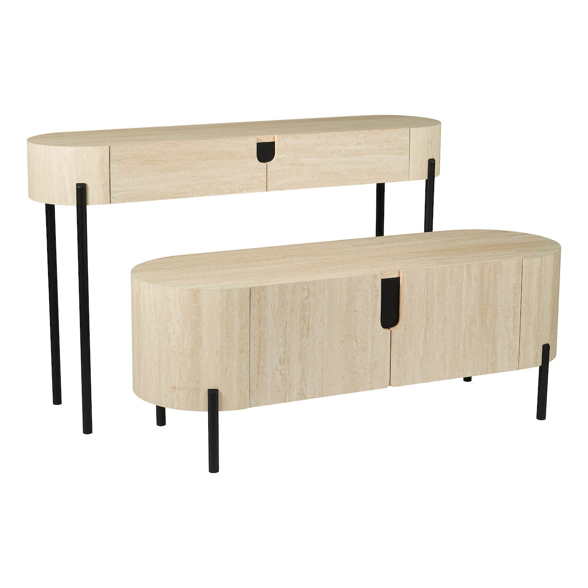 Dar Ioana Console Table Travertine Effect and Matt Black