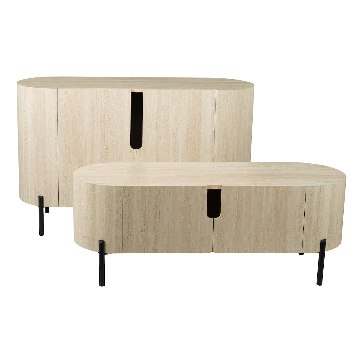 Dar Ioana Cabinet Travertine Effect and Matt Black