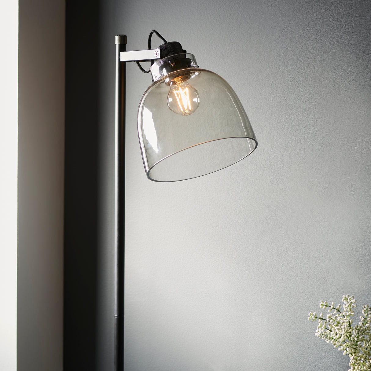 Endon Urban Task Floor Lamp Smokey grey tinted glass & black chrome