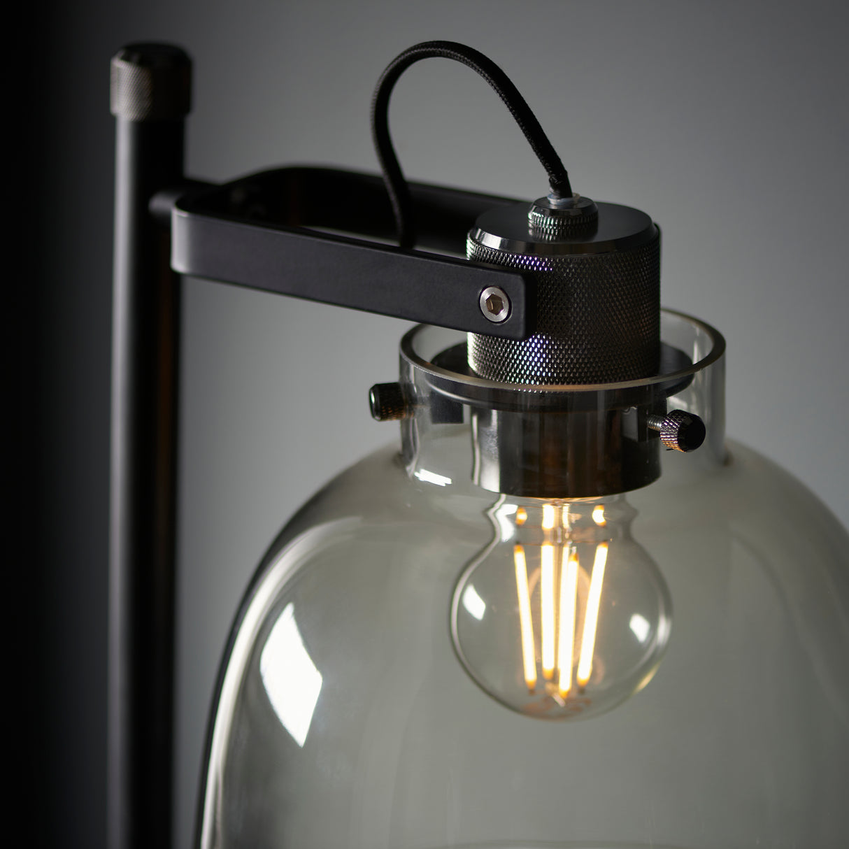 Endon Urban Task Floor Lamp Smokey grey tinted glass & black chrome