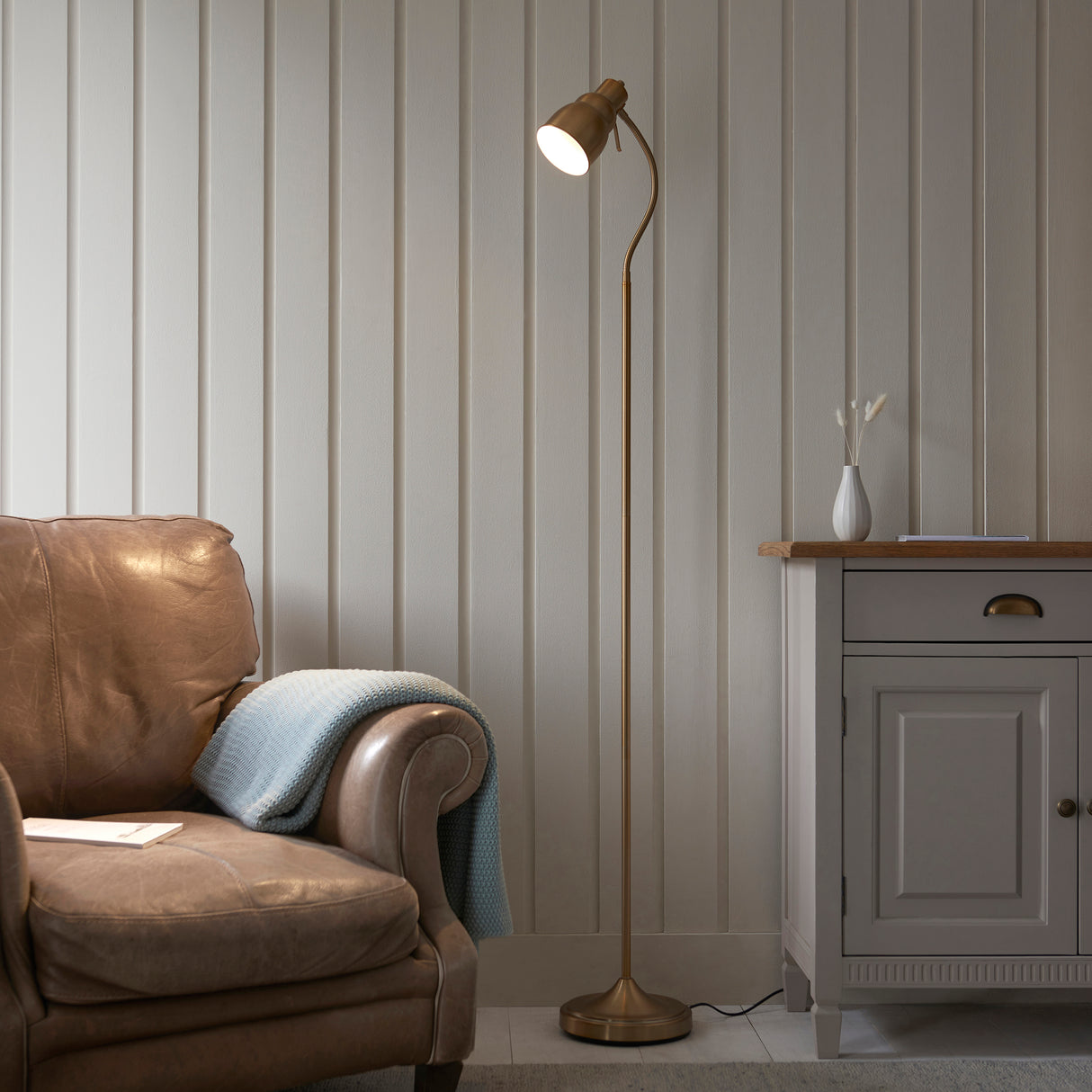 Endon Classic Flexi Reader Floor Lamp Brushed aged brass