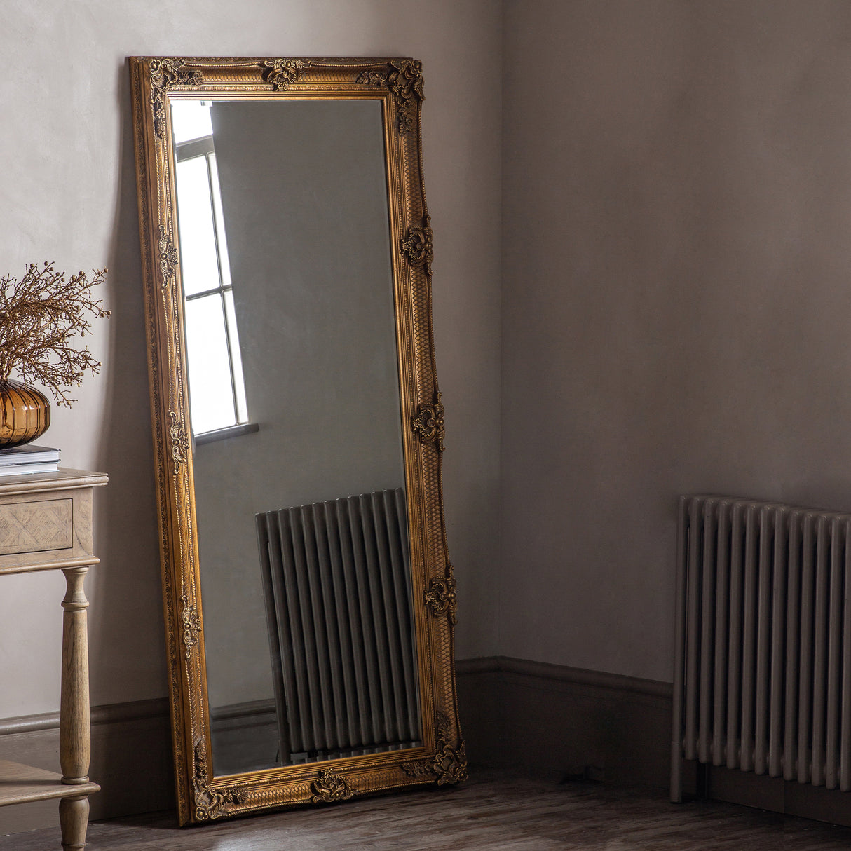 Amos Aged gold wood rectangle leaner mirror – from Amos Lighting + Home