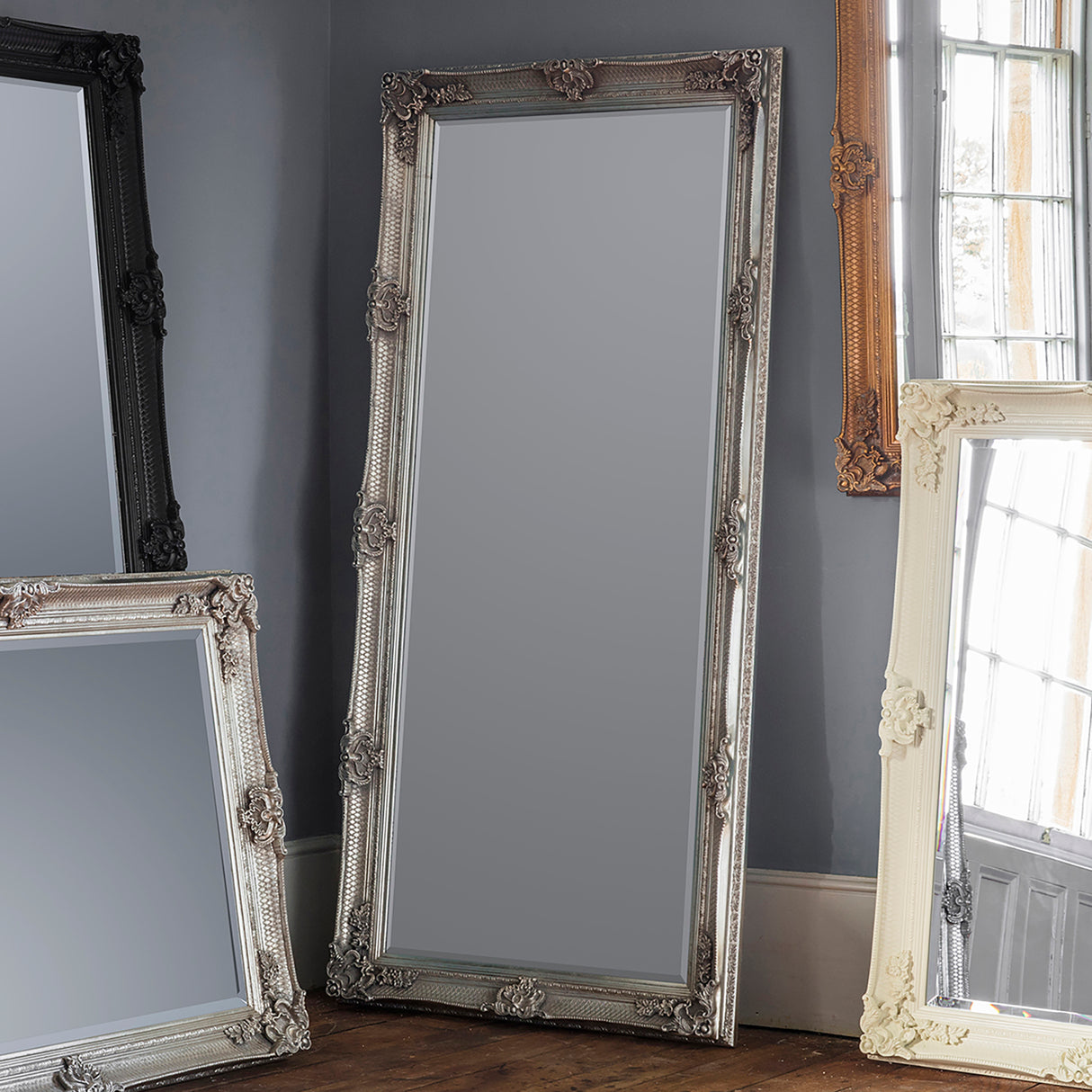 Amos Aged silver wood rectangle leaner mirror – from Amos Lighting + Home