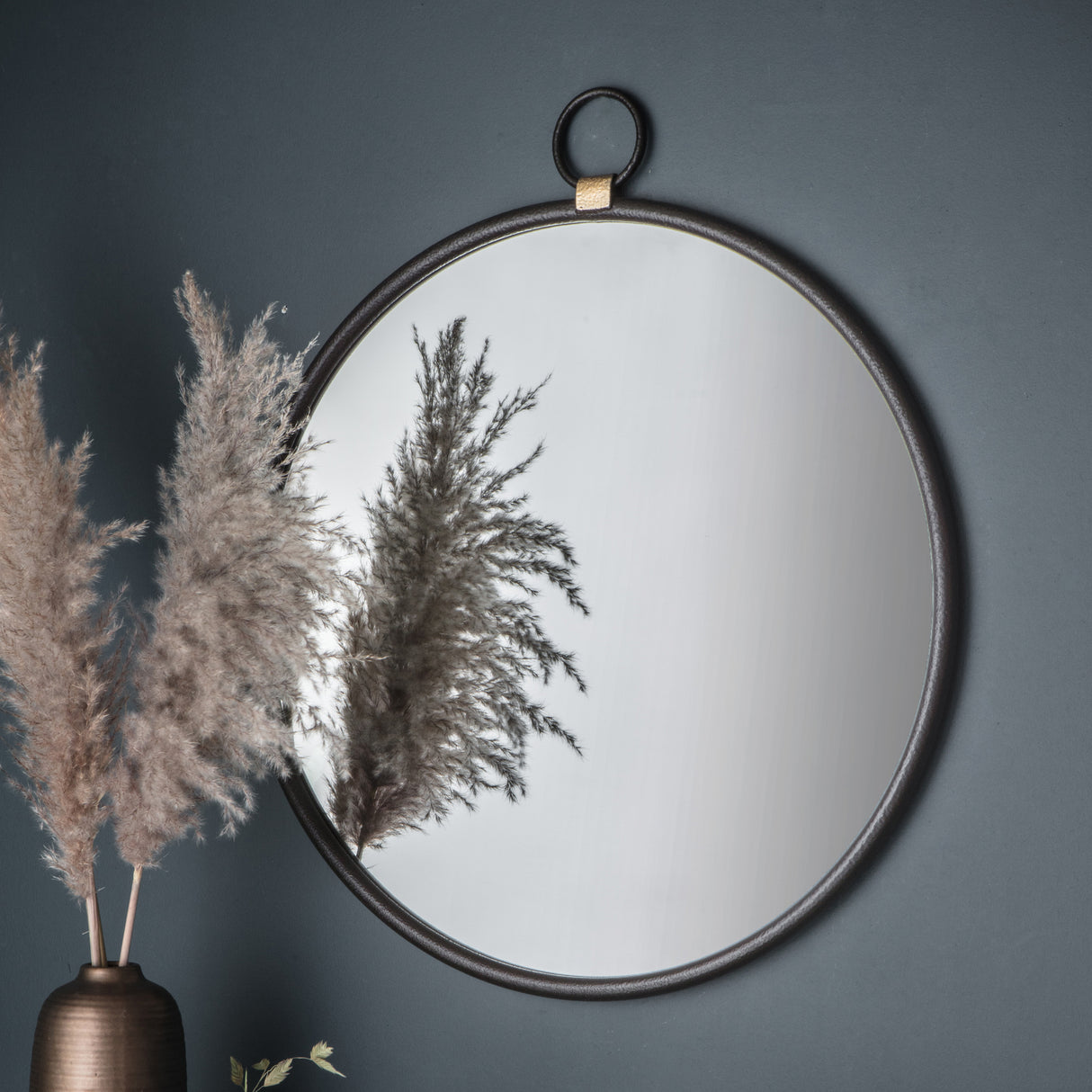 Amos Matt black hanging loop large round mirror – from Amos Lighting + Home