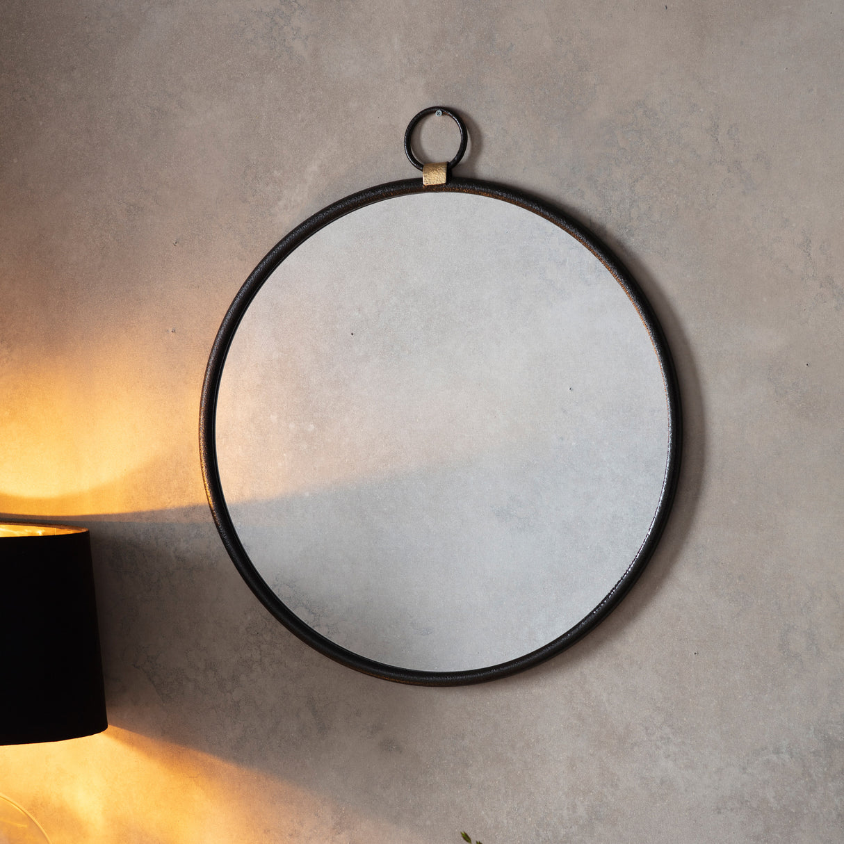 Amos Matt black hanging loop large round mirror – from Amos Lighting + Home