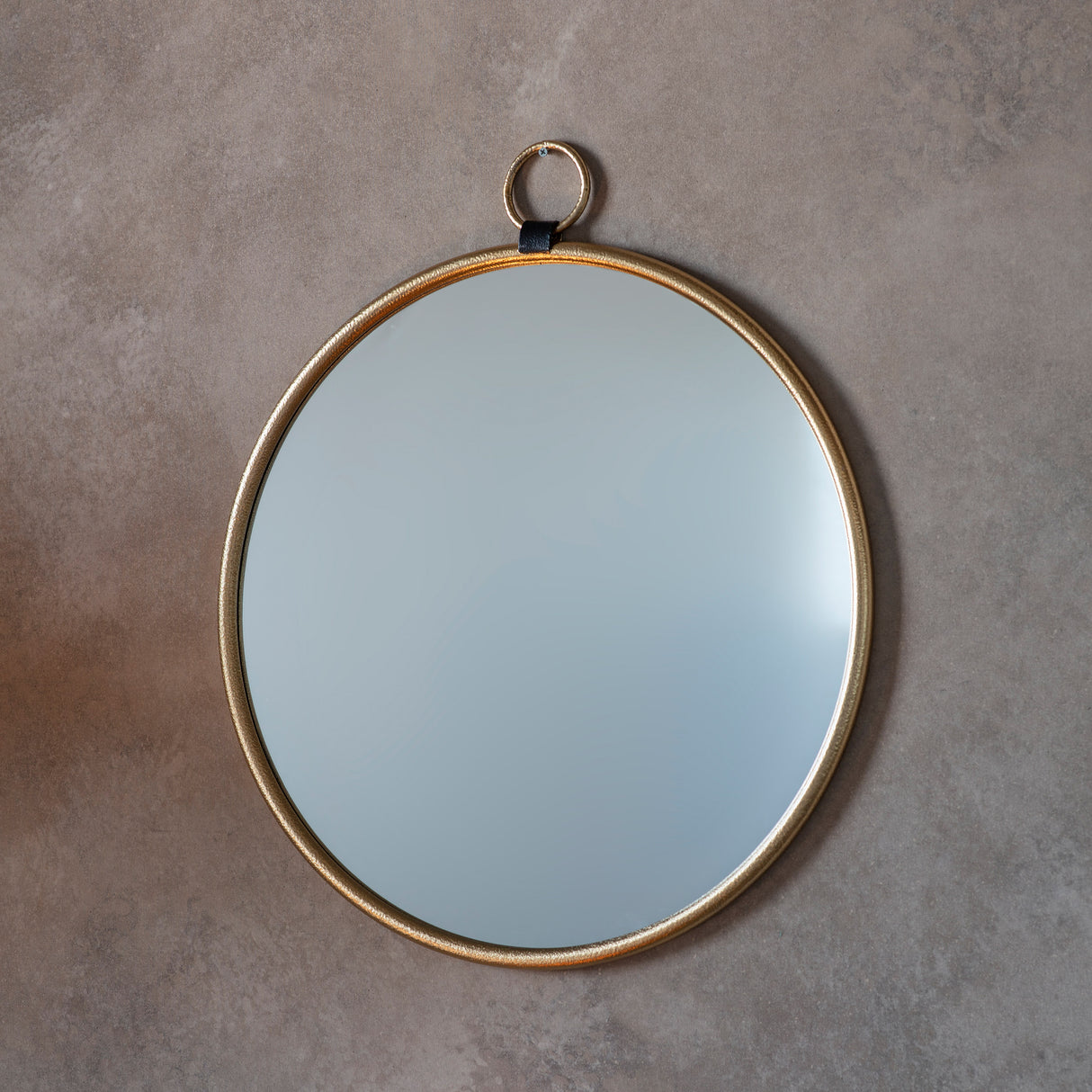 Amos Satin gold hanging loop large round mirror – from Amos Lighting + Home