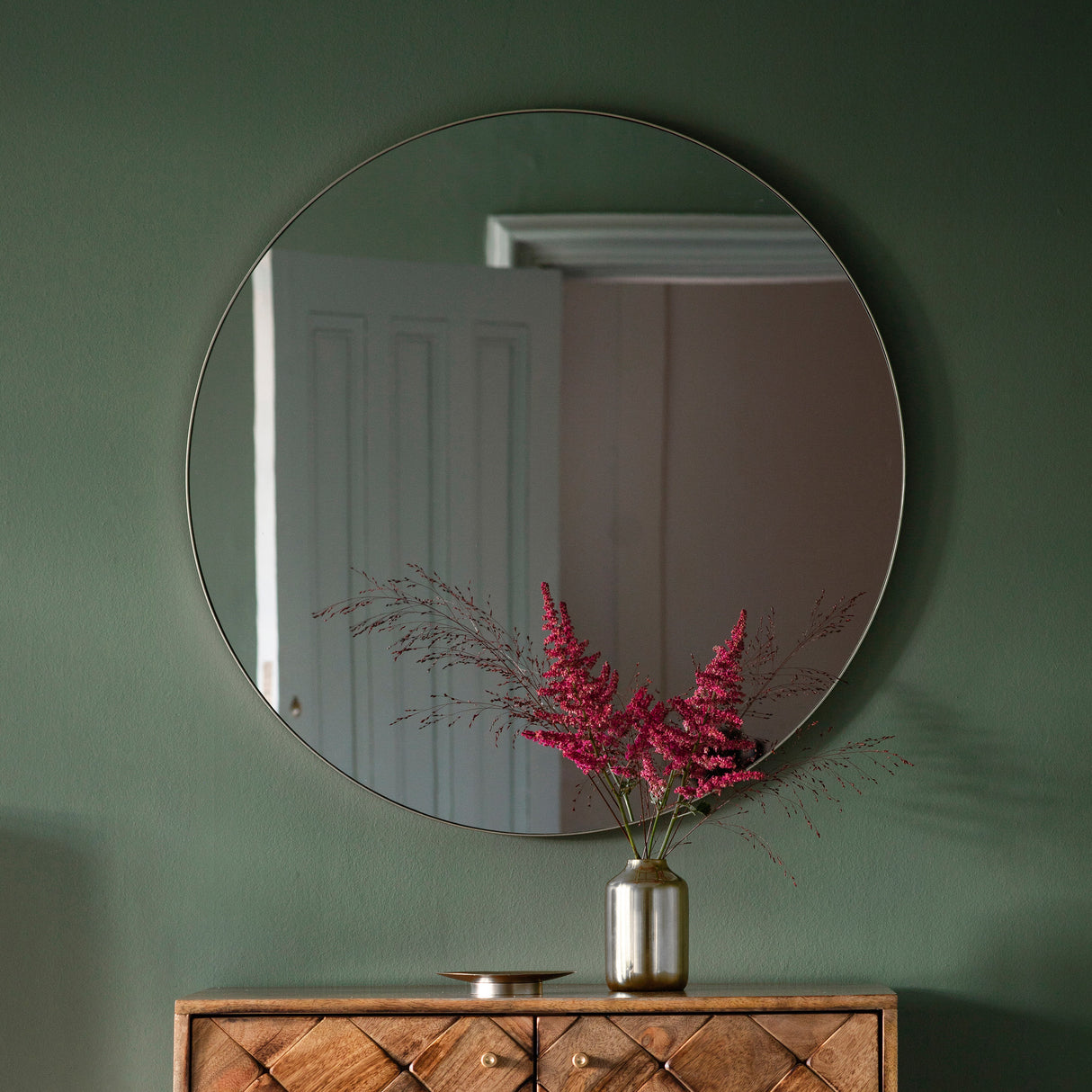 Amos Satin silver round mirror – from Amos Lighting + Home