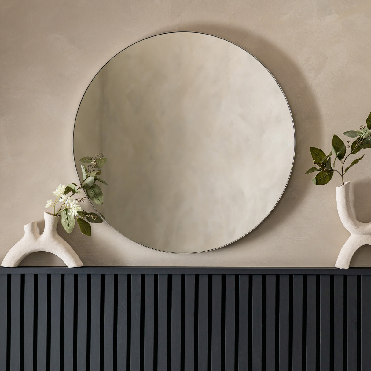 Amos Satin silver round mirror – from Amos Lighting + Home