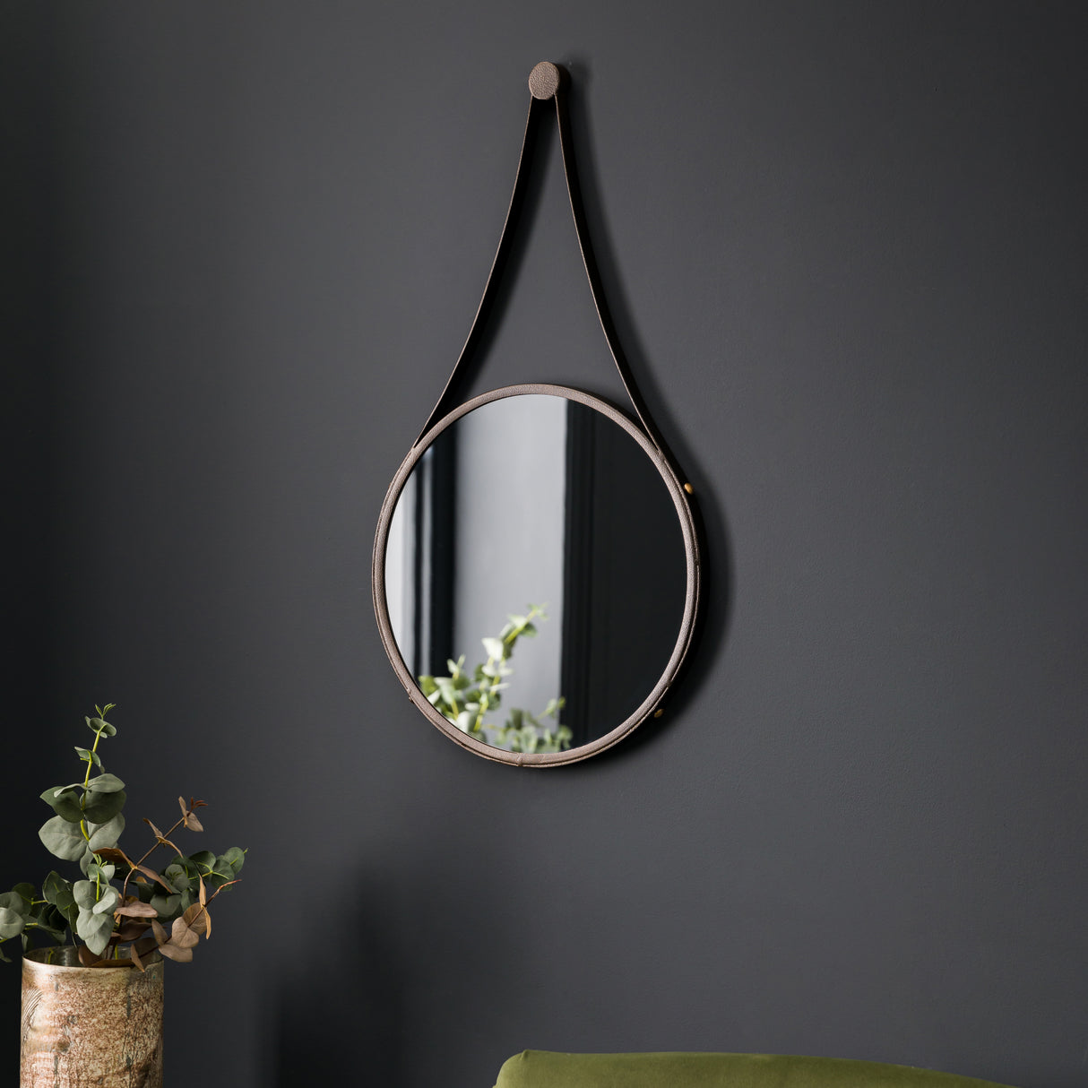 Amos Aged bronze medium round hanging mirror – from Amos Lighting + Home