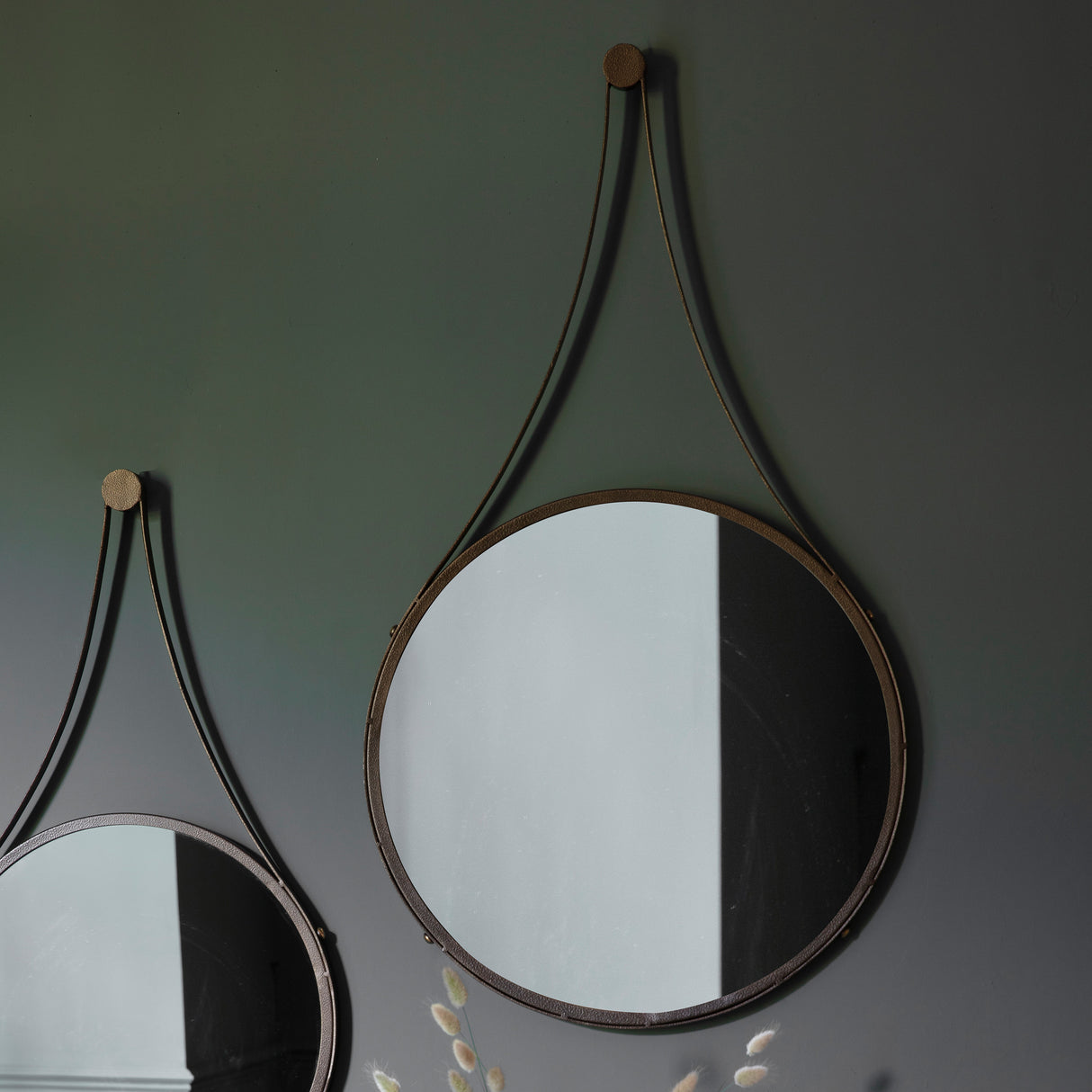 Amos Aged bronze large round hanging mirror – from Amos Lighting + Home