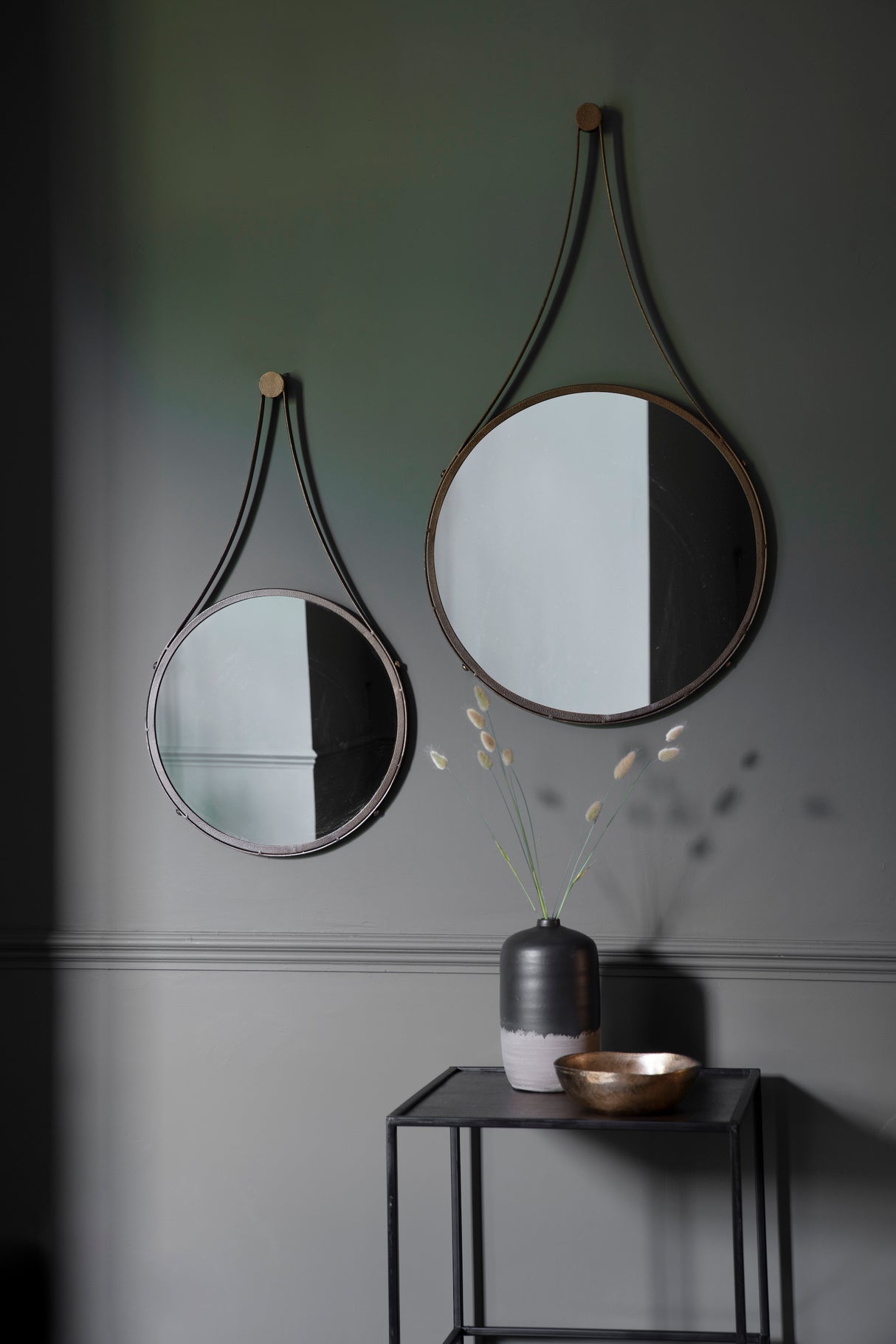 Amos Aged bronze large round hanging mirror – from Amos Lighting + Home