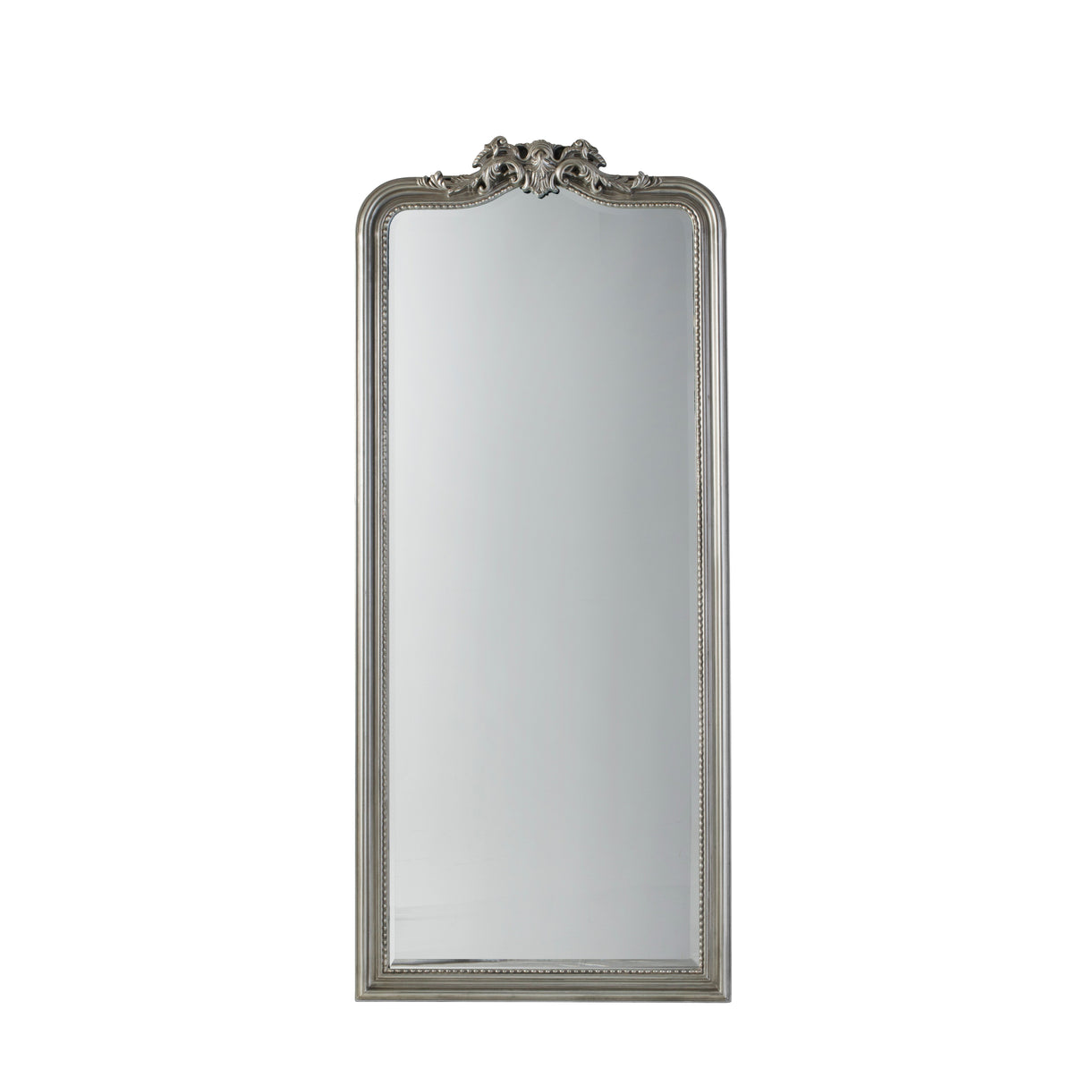Amos Satin silver and ornate leaner mirror – from Amos Lighting + Home