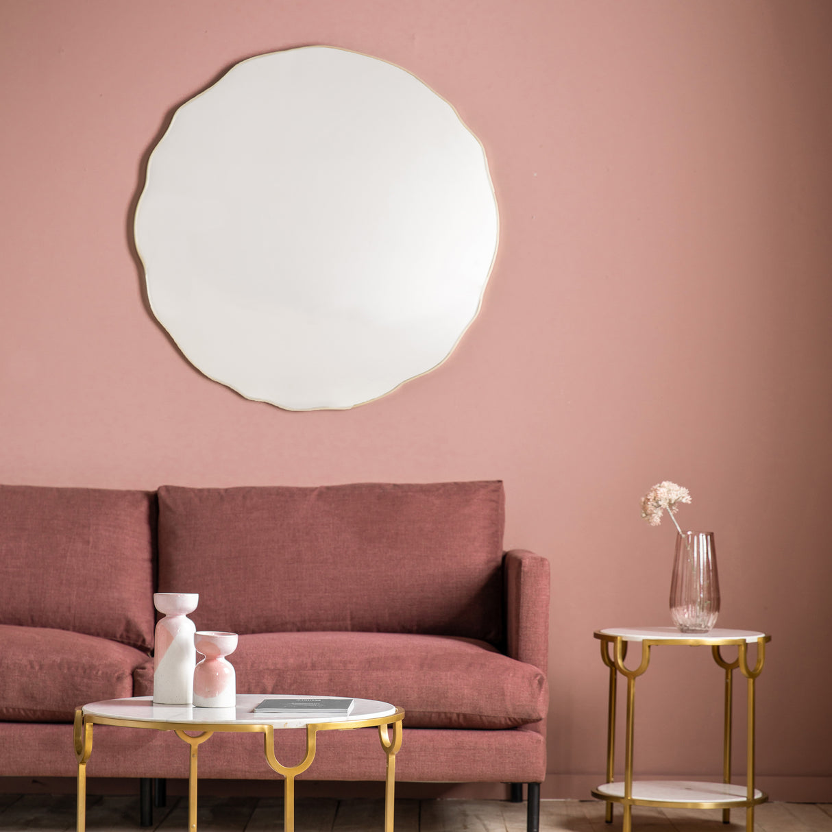 Amos Champagne gold scalloped edge round mirror – from Amos Lighting + Home