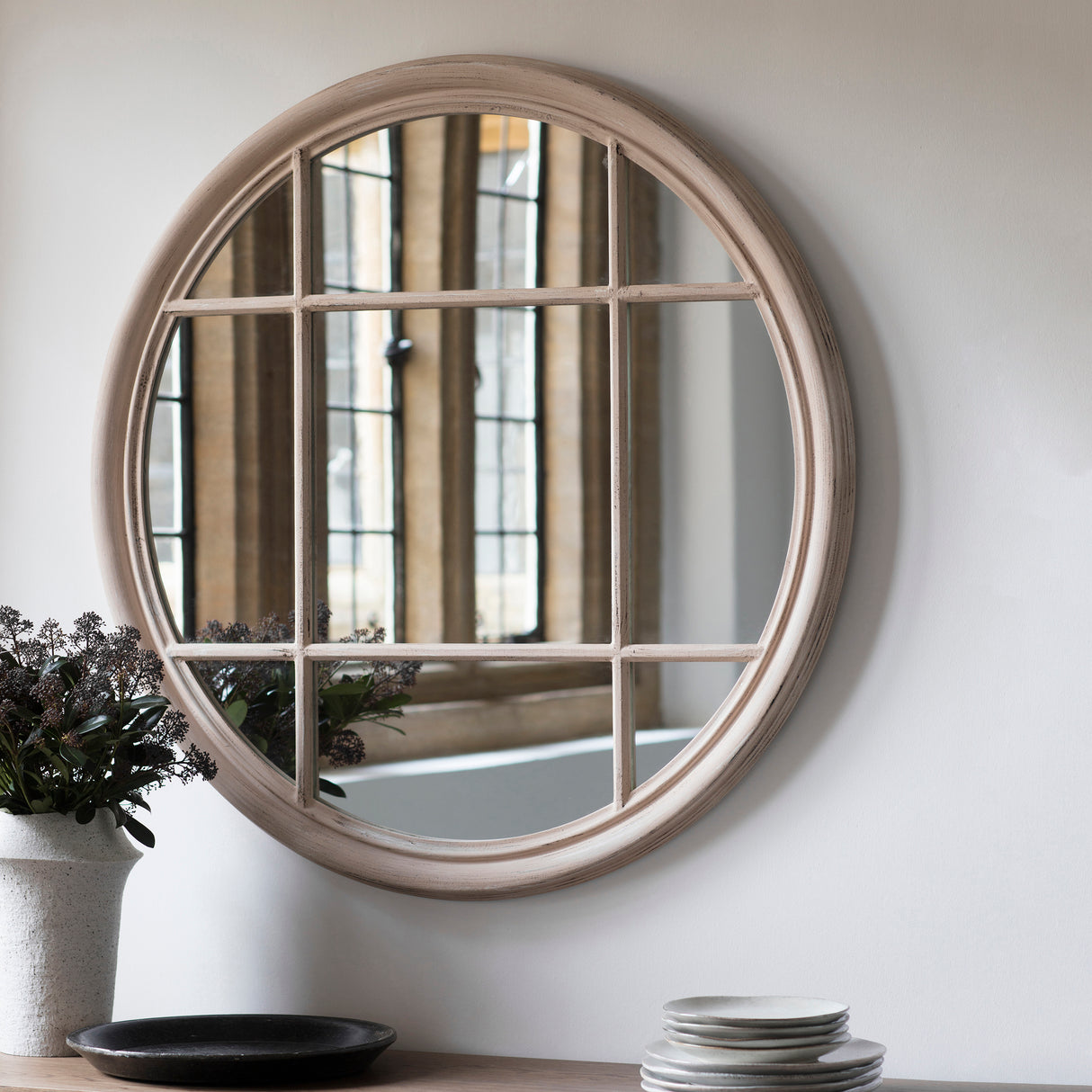 Amos Vintage clay round window mirror – from Amos Lighting + Home