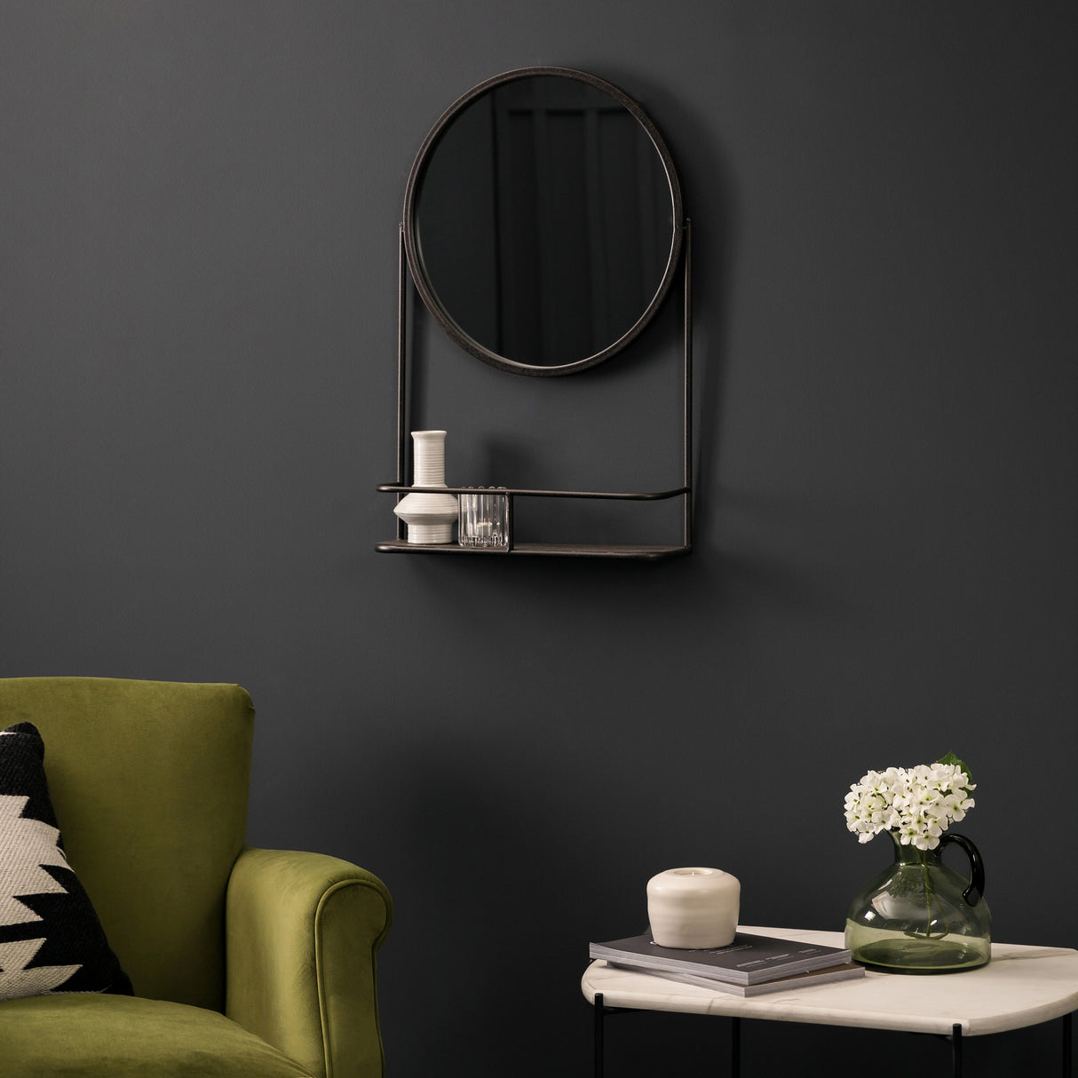 Amos Charcoal black mirror with shelf – from Amos Lighting + Home