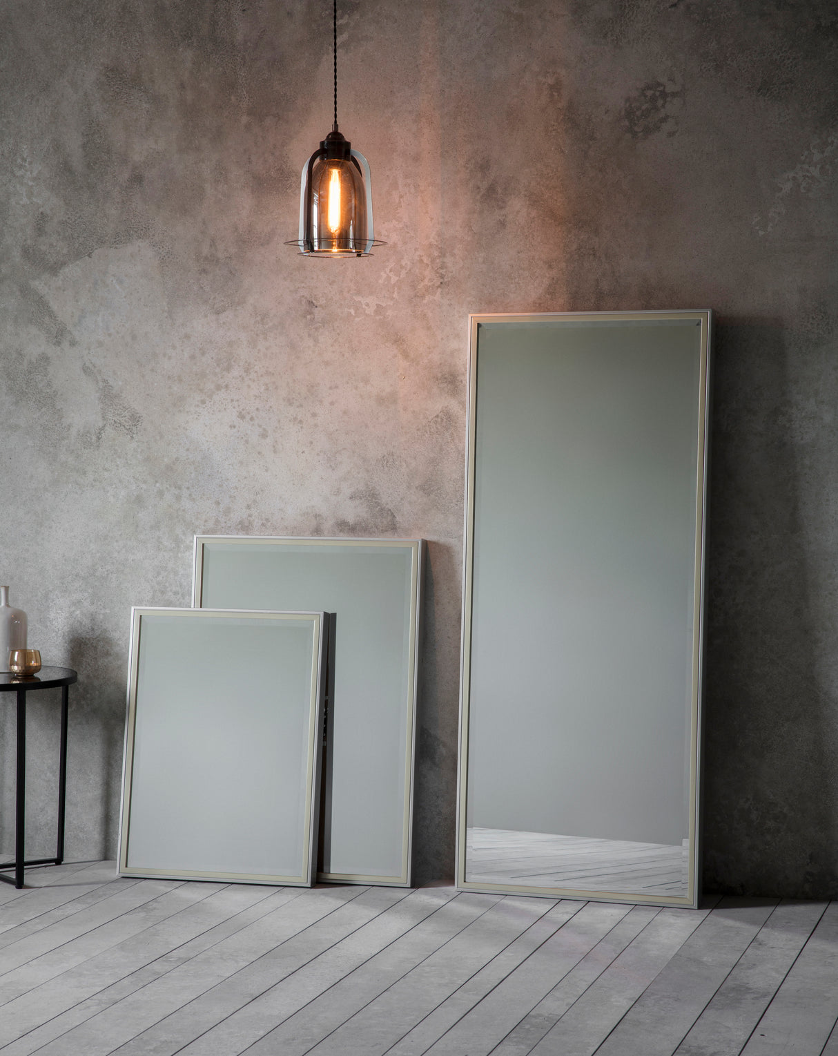 Amos Pewter and champagne gold paint leaner mirror – from Amos Lighting + Home