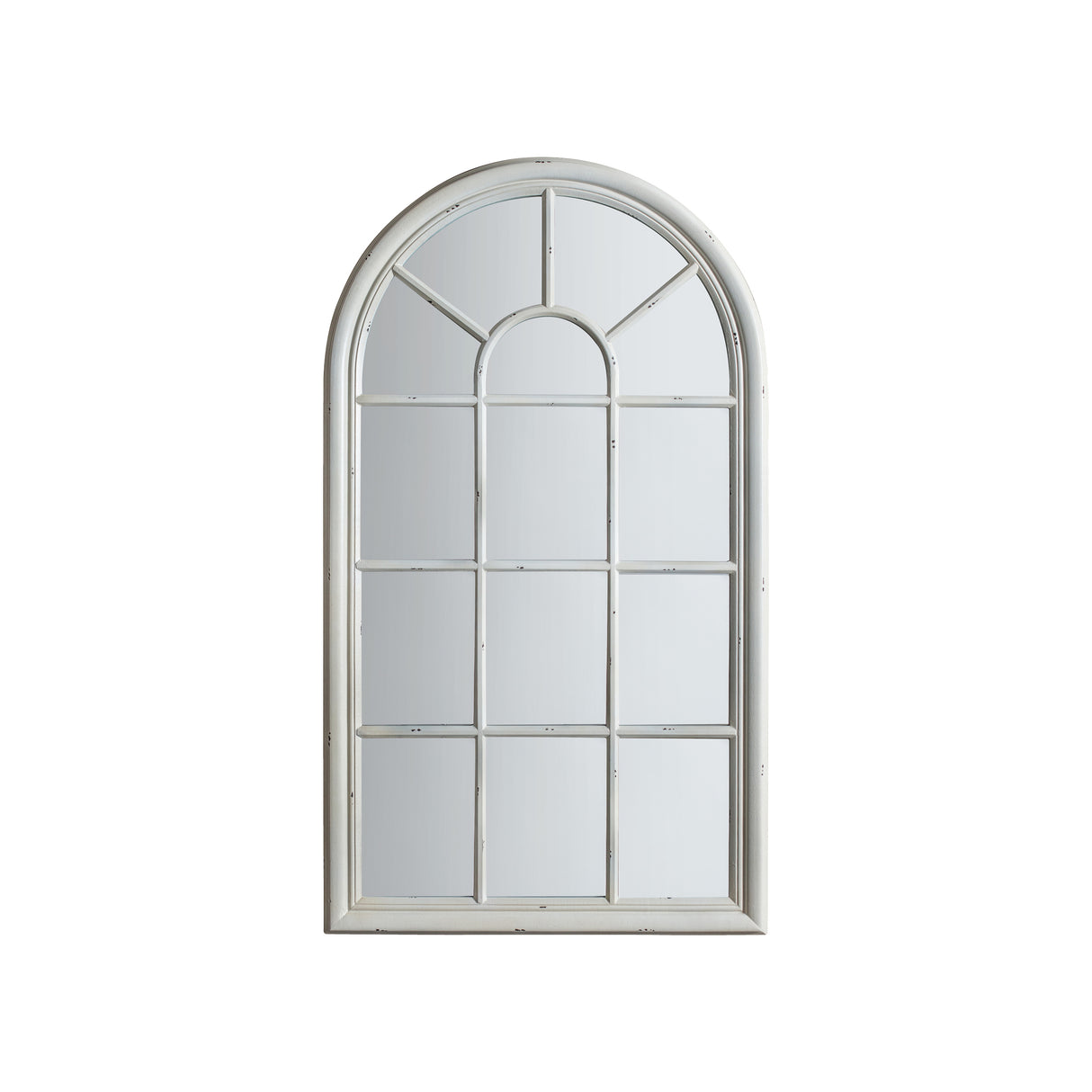 Amos Distressed white wood arch window mirror – from Amos Lighting + Home