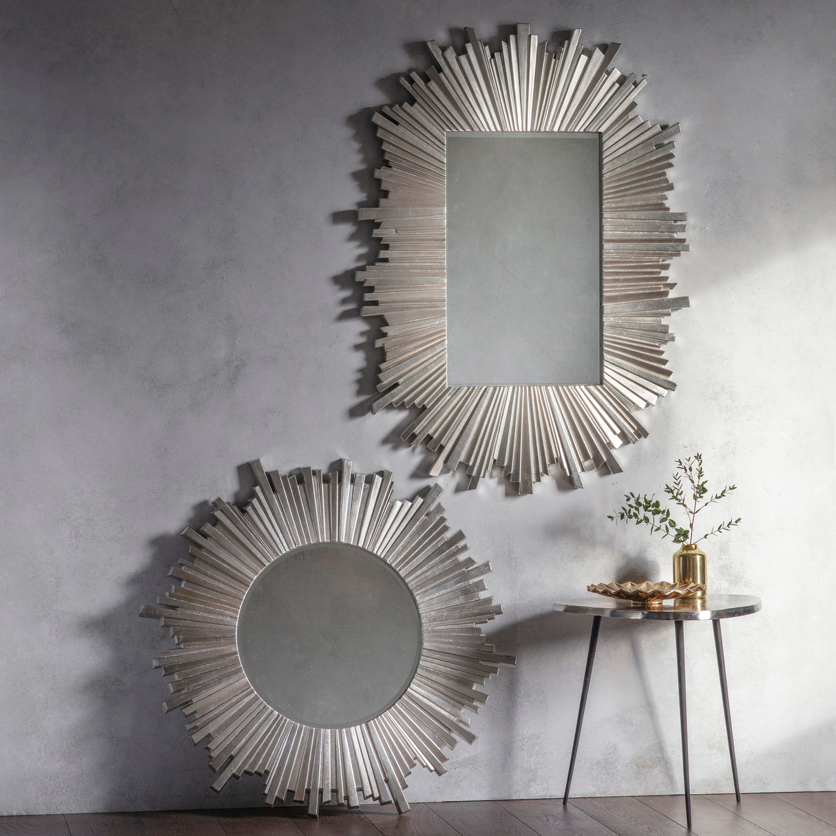 Amos Antique silver star burst round mirror – from Amos Lighting + Home