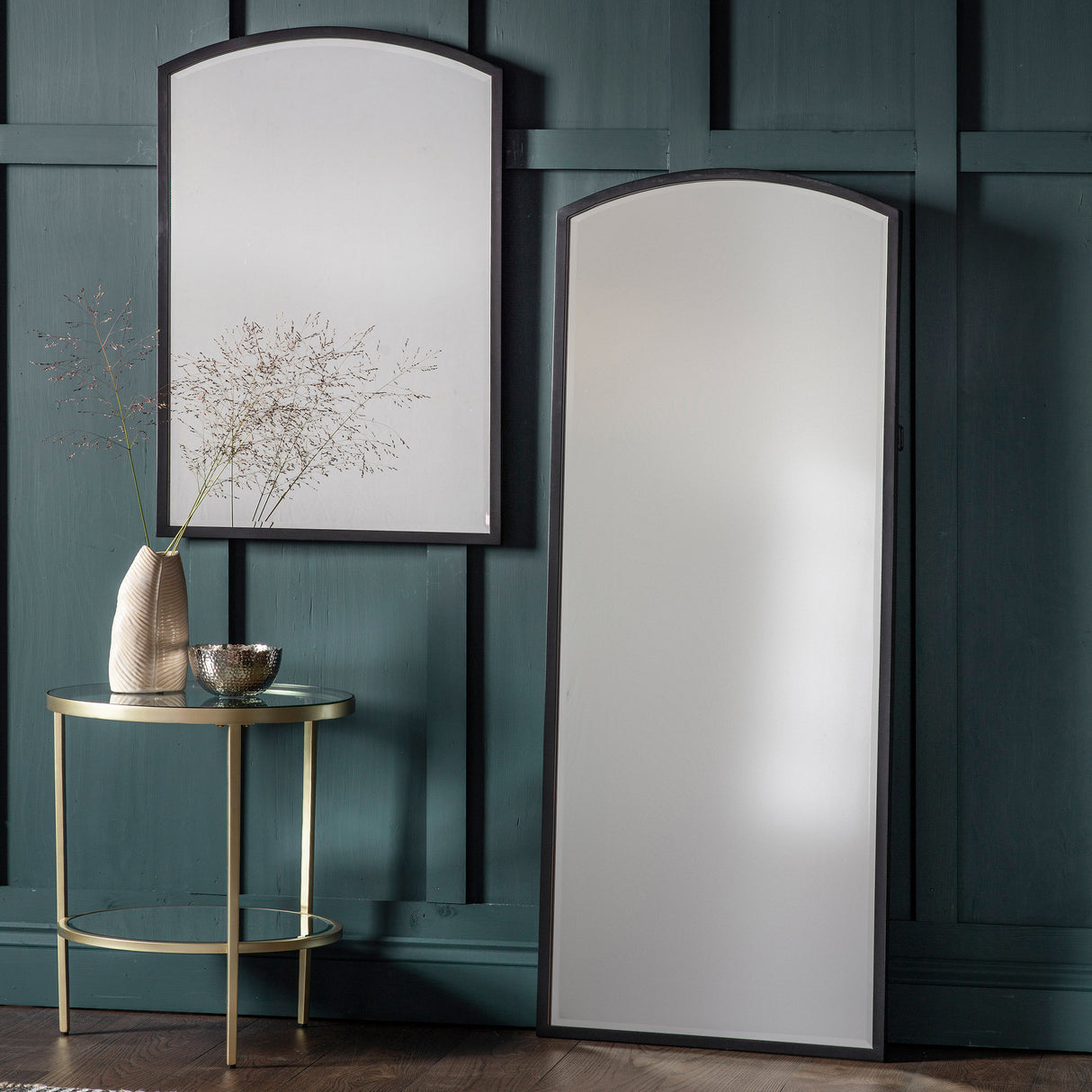 Amos Aged black tall arch mirror – from Amos Lighting + Home