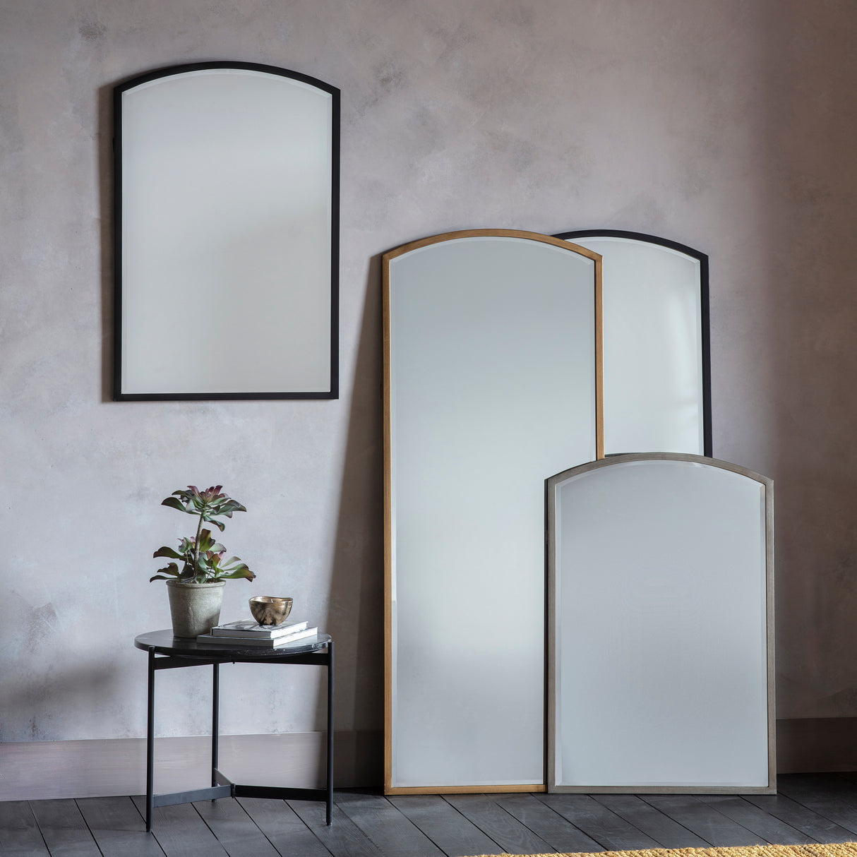 Amos Aged black tall arch mirror – from Amos Lighting + Home