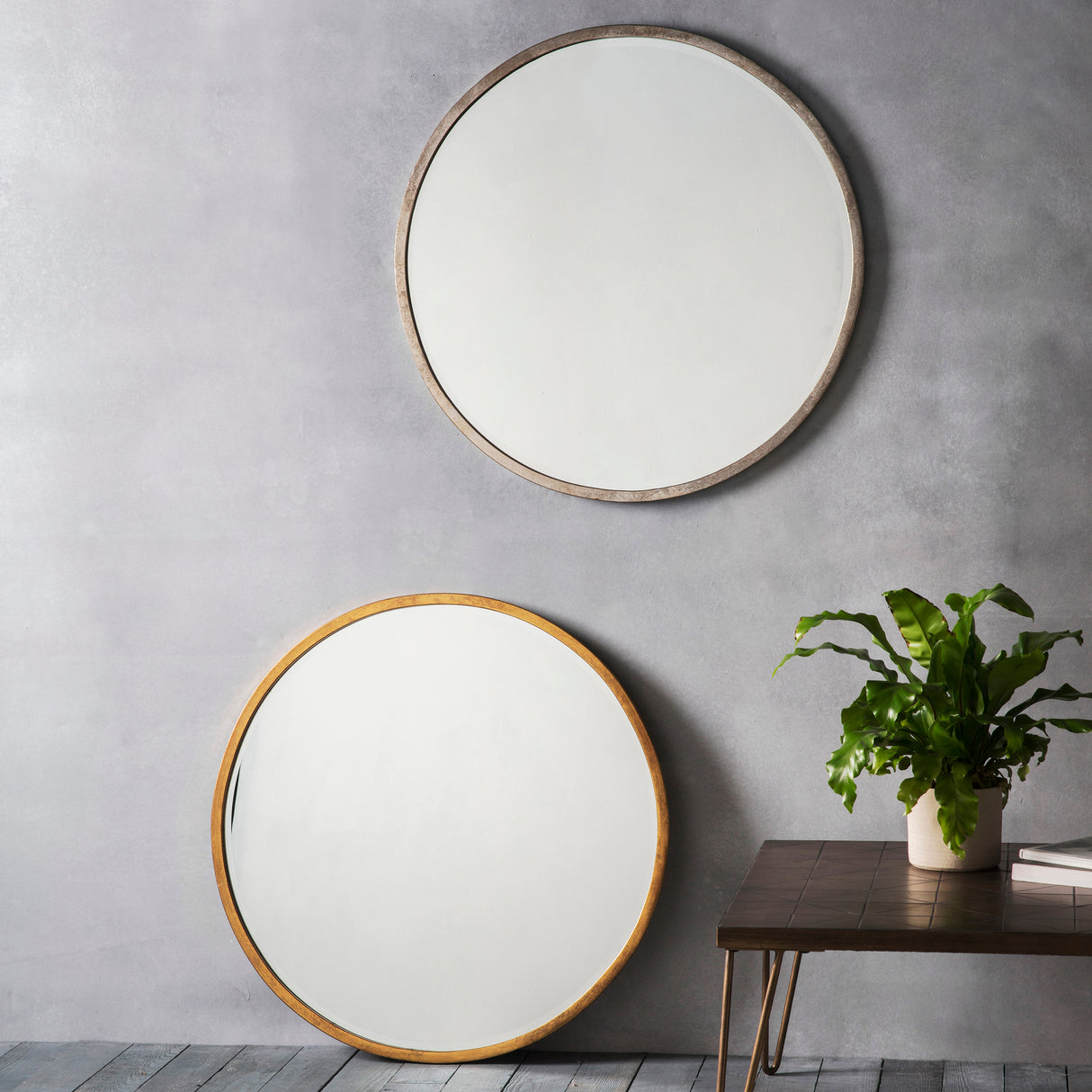 Amos Antique silver large round mirror – from Amos Lighting + Home