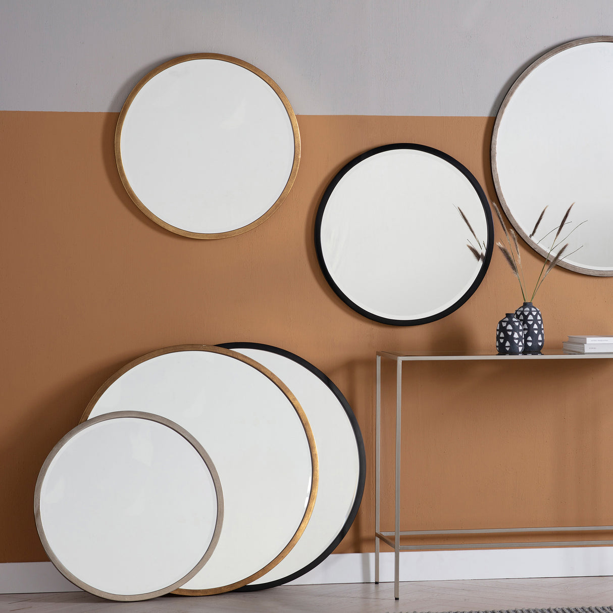 Amos Antique gold medium round mirror – from Amos Lighting + Home