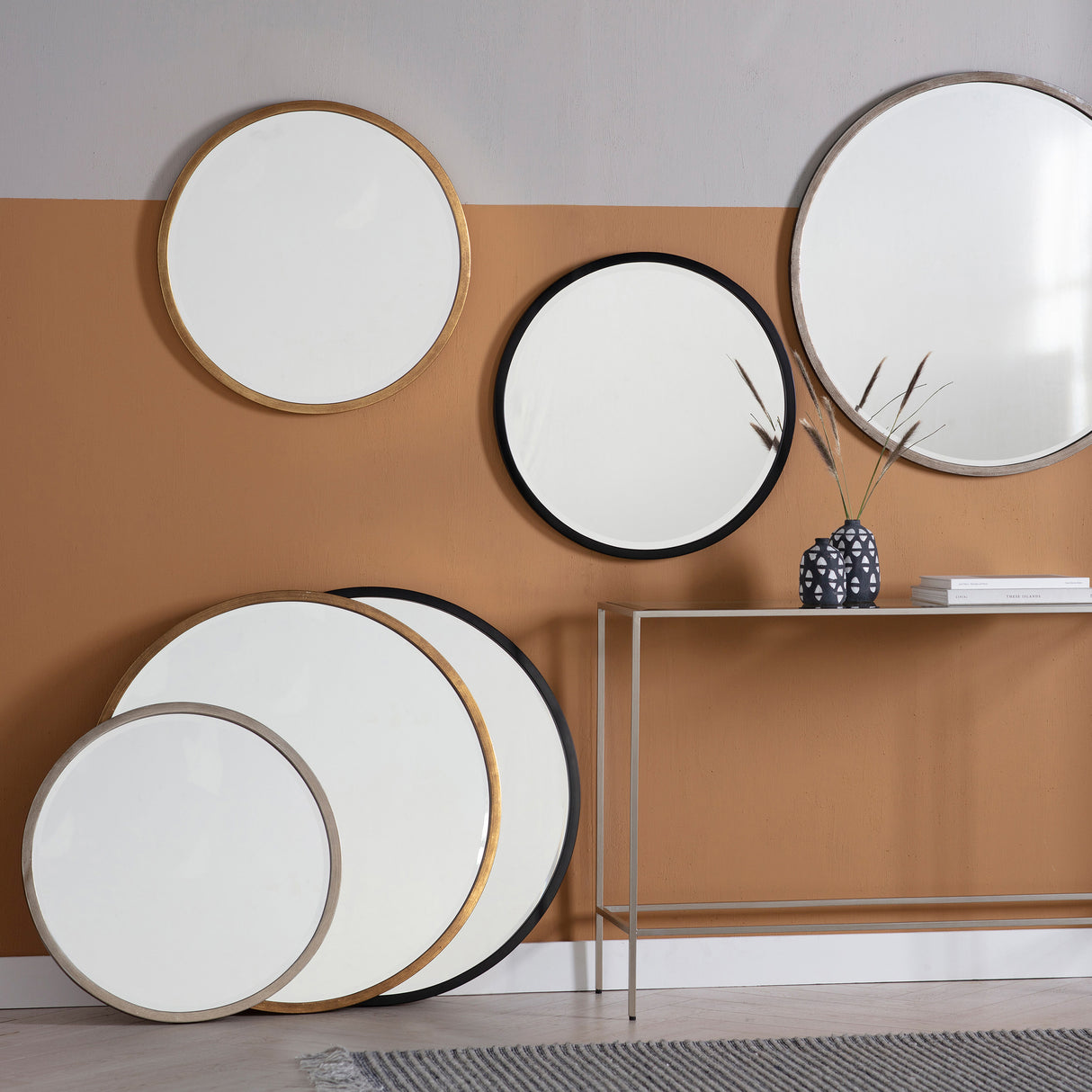 Amos Aged black large round mirror – from Amos Lighting + Home