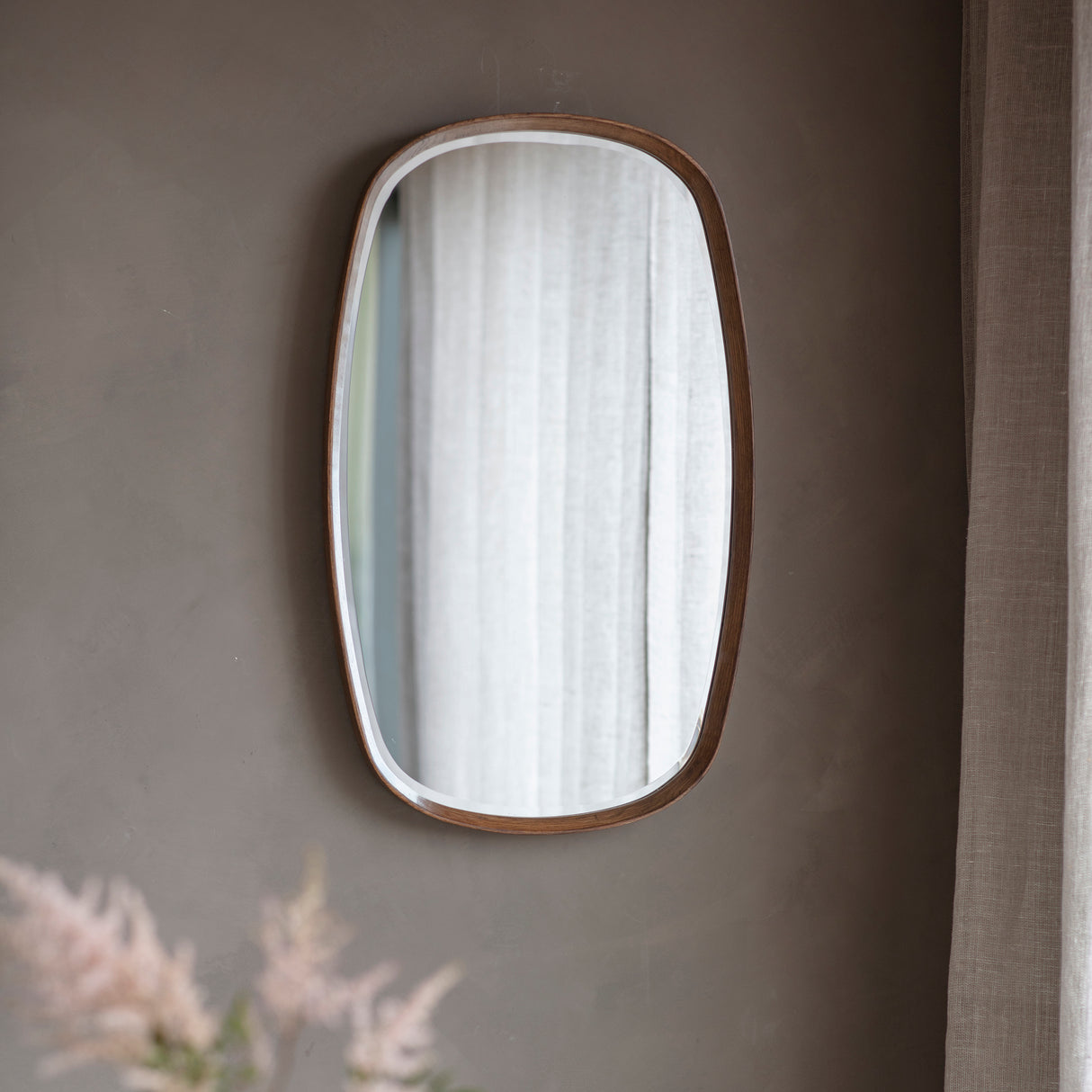 Amos Walnut stained wood ellipse mirror – from Amos Lighting + Home