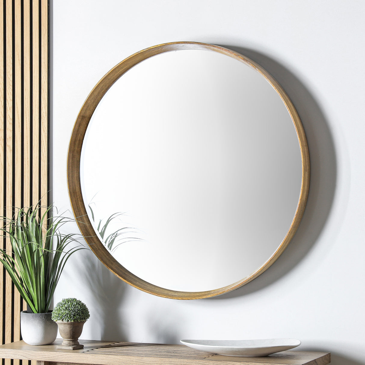 Amos Solid oak large round mirror – from Amos Lighting + Home