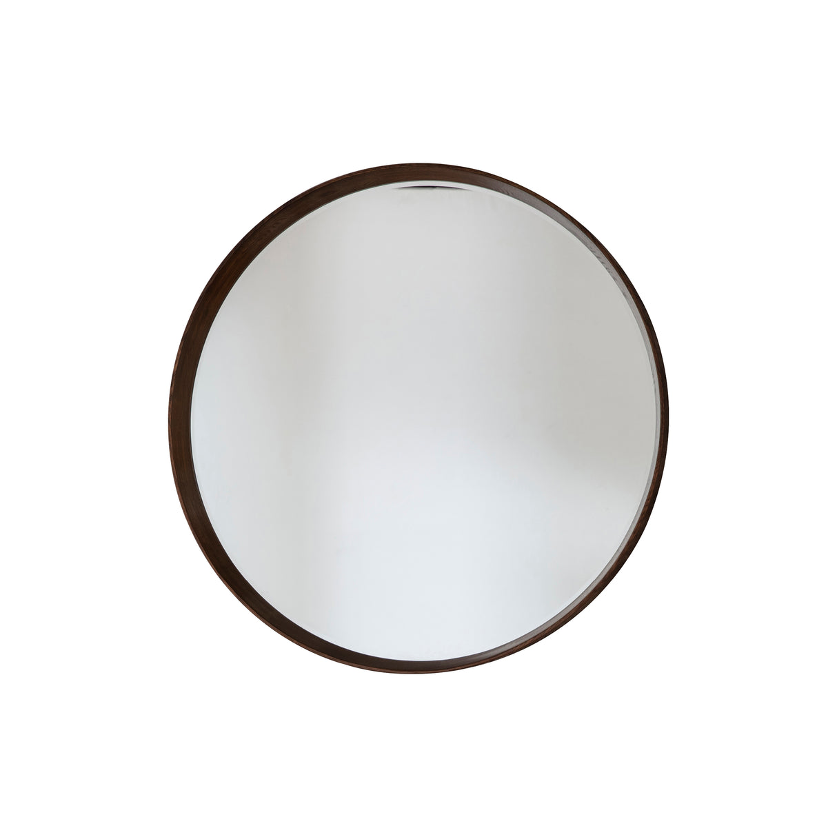 Amos Walnut stained wood large round mirror – from Amos Lighting + Home