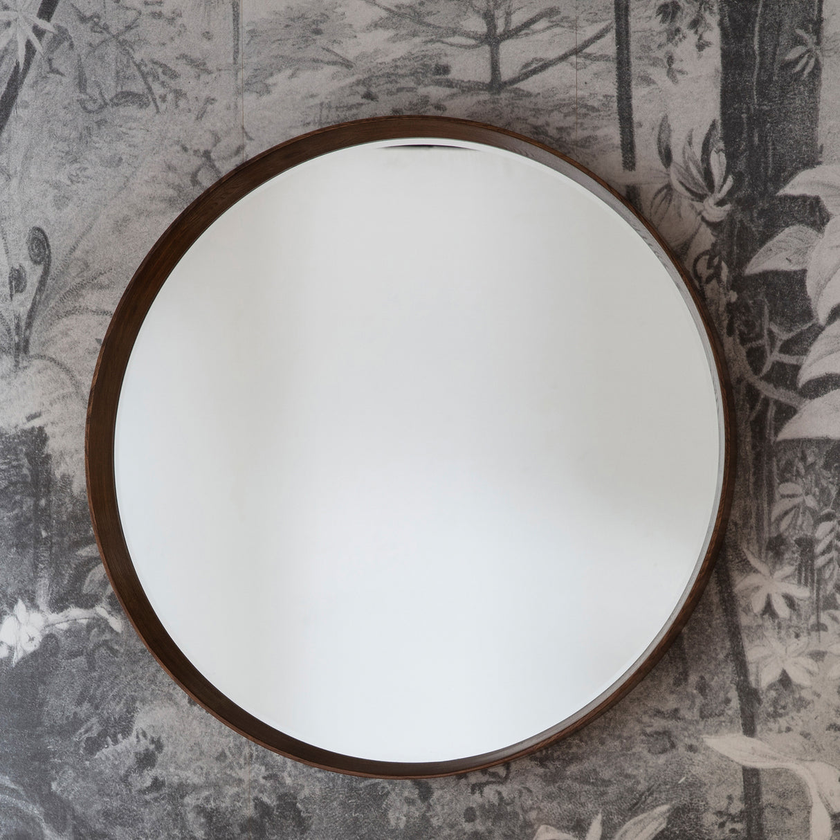 Amos Walnut stained wood large round mirror – from Amos Lighting + Home
