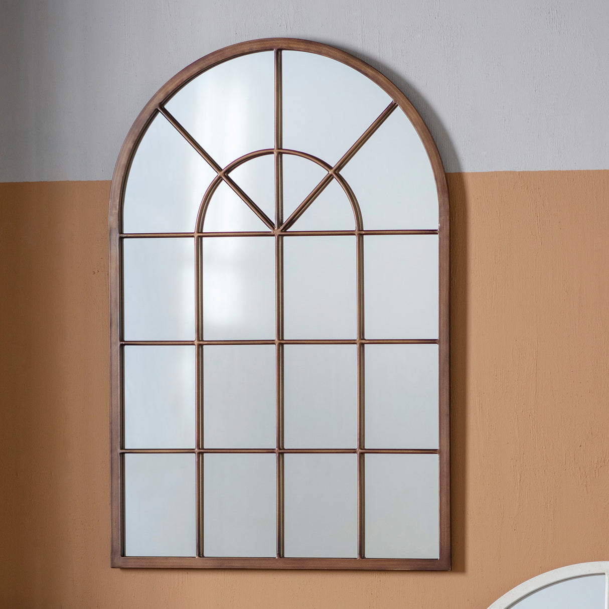 Amos Aged bronze paint arch window mirror – from Amos Lighting + Home