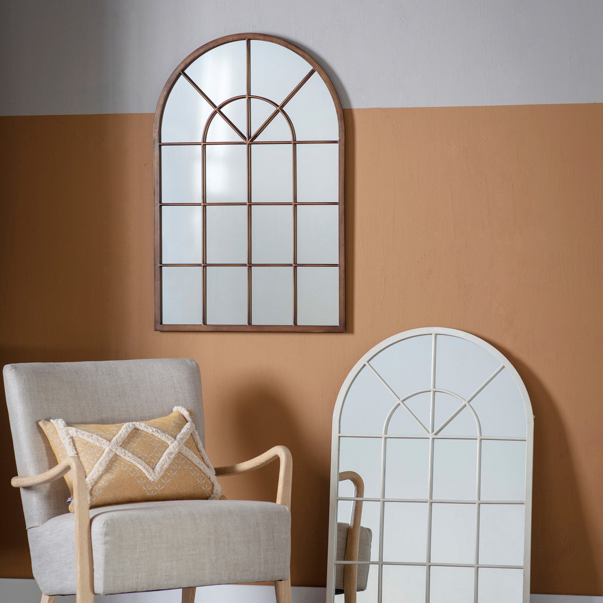 Amos Aged bronze paint arch window mirror – from Amos Lighting + Home