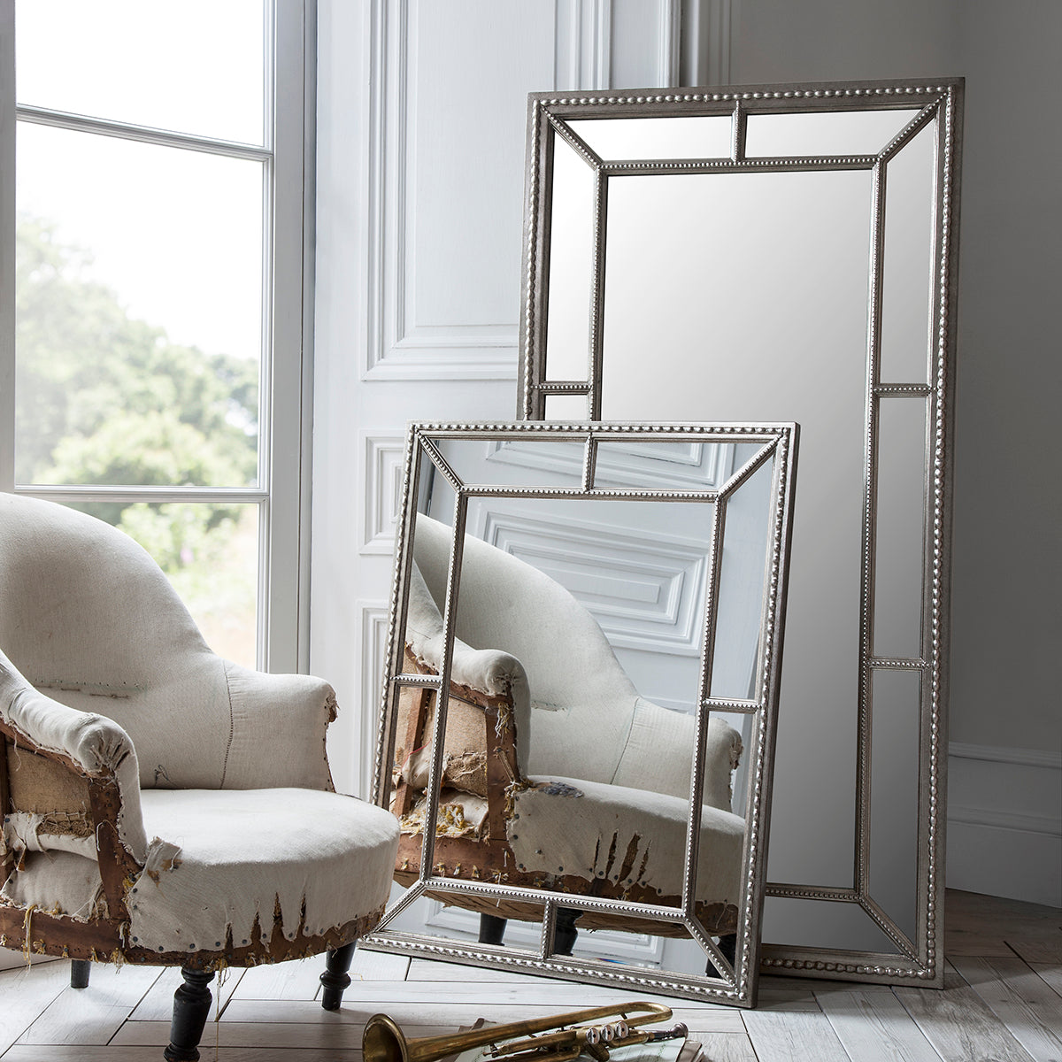 Amos Aged pewter leaner mirror – from Amos Lighting + Home