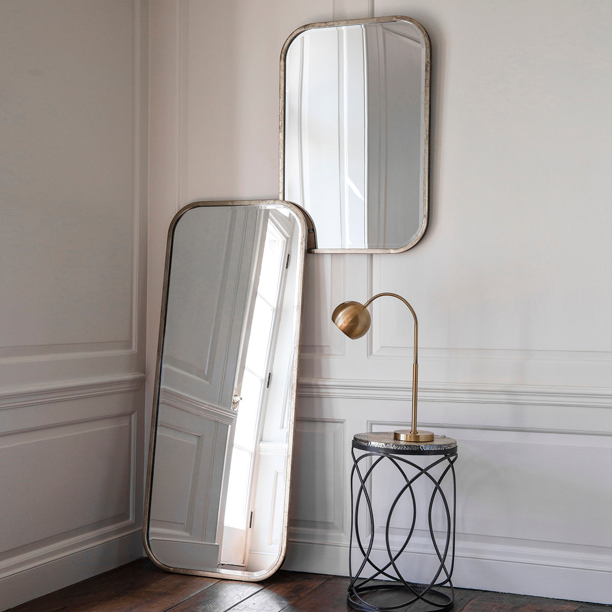 Amos Distressed champagne gold leaner mirror – from Amos Lighting + Home