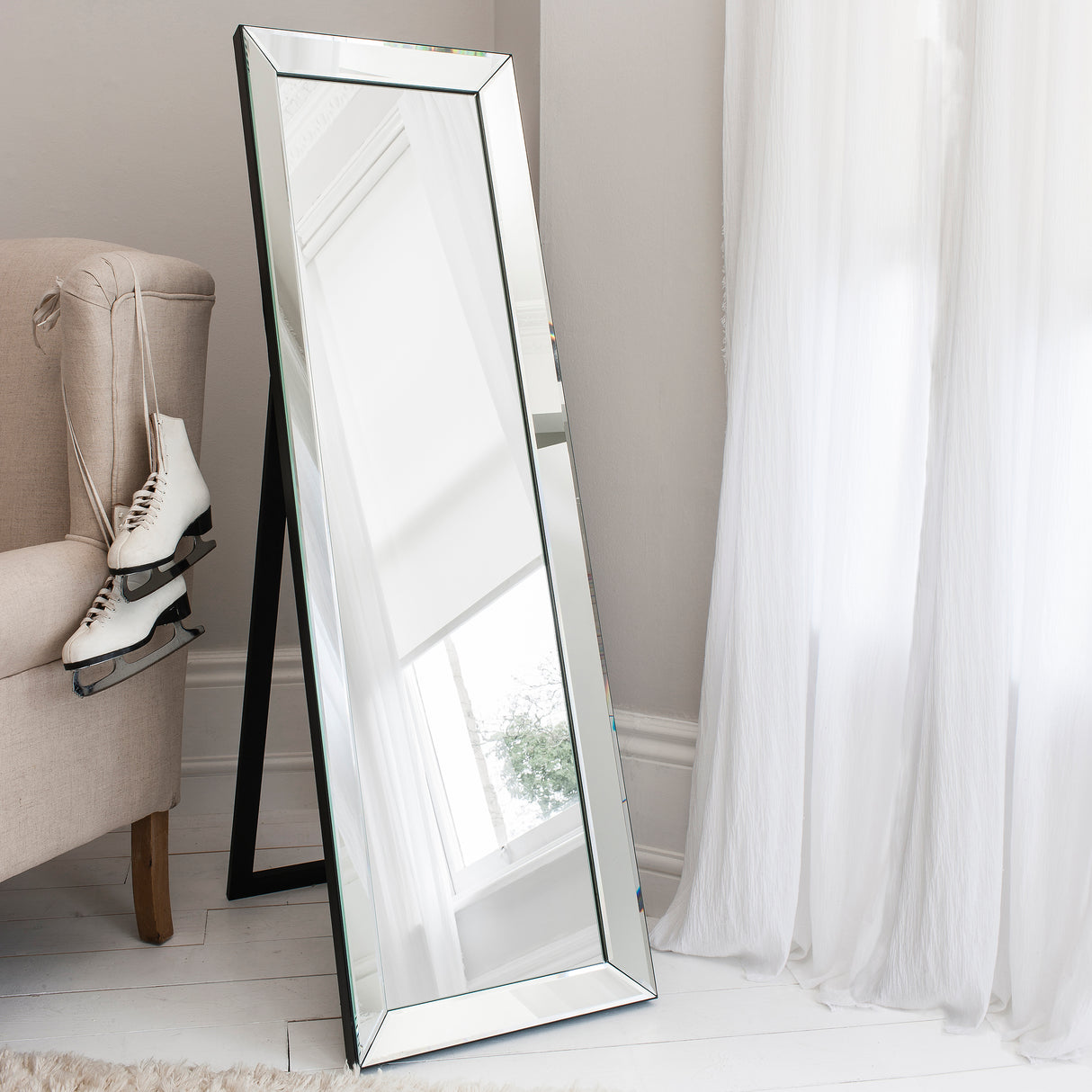 Amos Silver and matt black cheval mirror – from Amos Lighting + Home