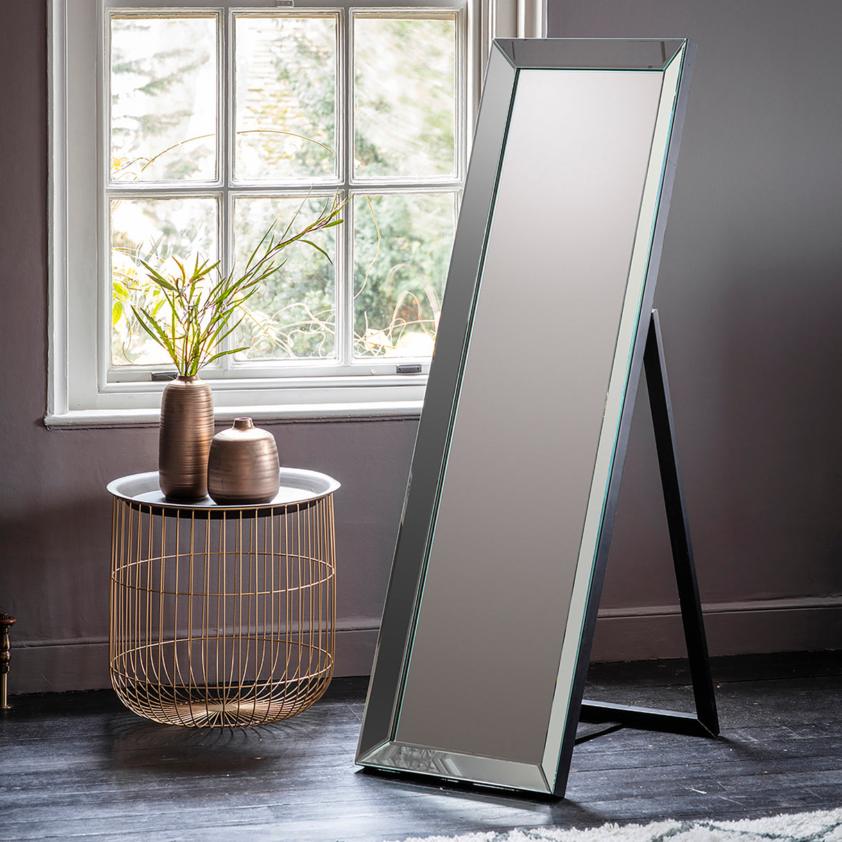 Amos Silver and matt black cheval mirror – from Amos Lighting + Home
