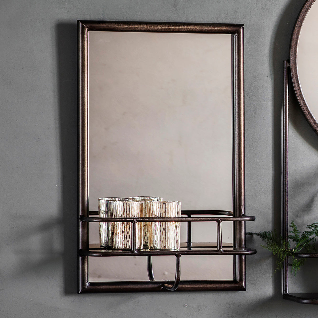Amos Rustic bronze rectangle mirror with shelf – from Amos Lighting + Home