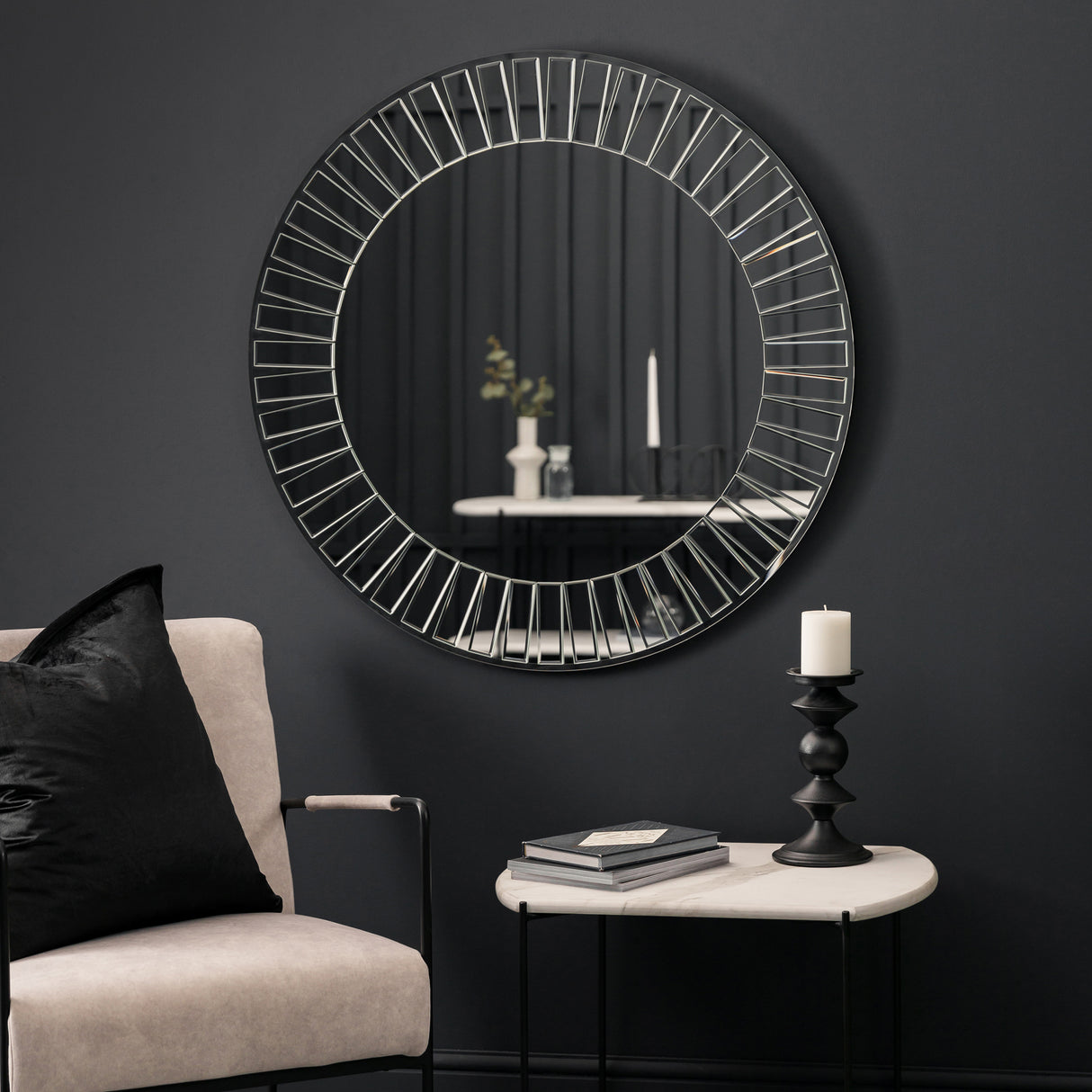 Amos Overlaid mosaic frame round mirror – from Amos Lighting + Home