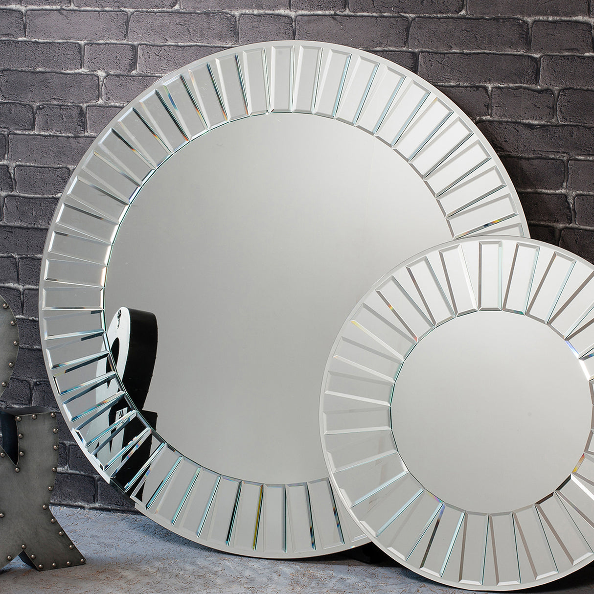 Amos Overlaid mosaic frame round mirror – from Amos Lighting + Home