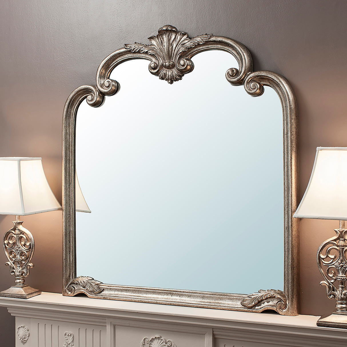 Amos Aged silver ornate arched rectangle mirror – from Amos Lighting + Home