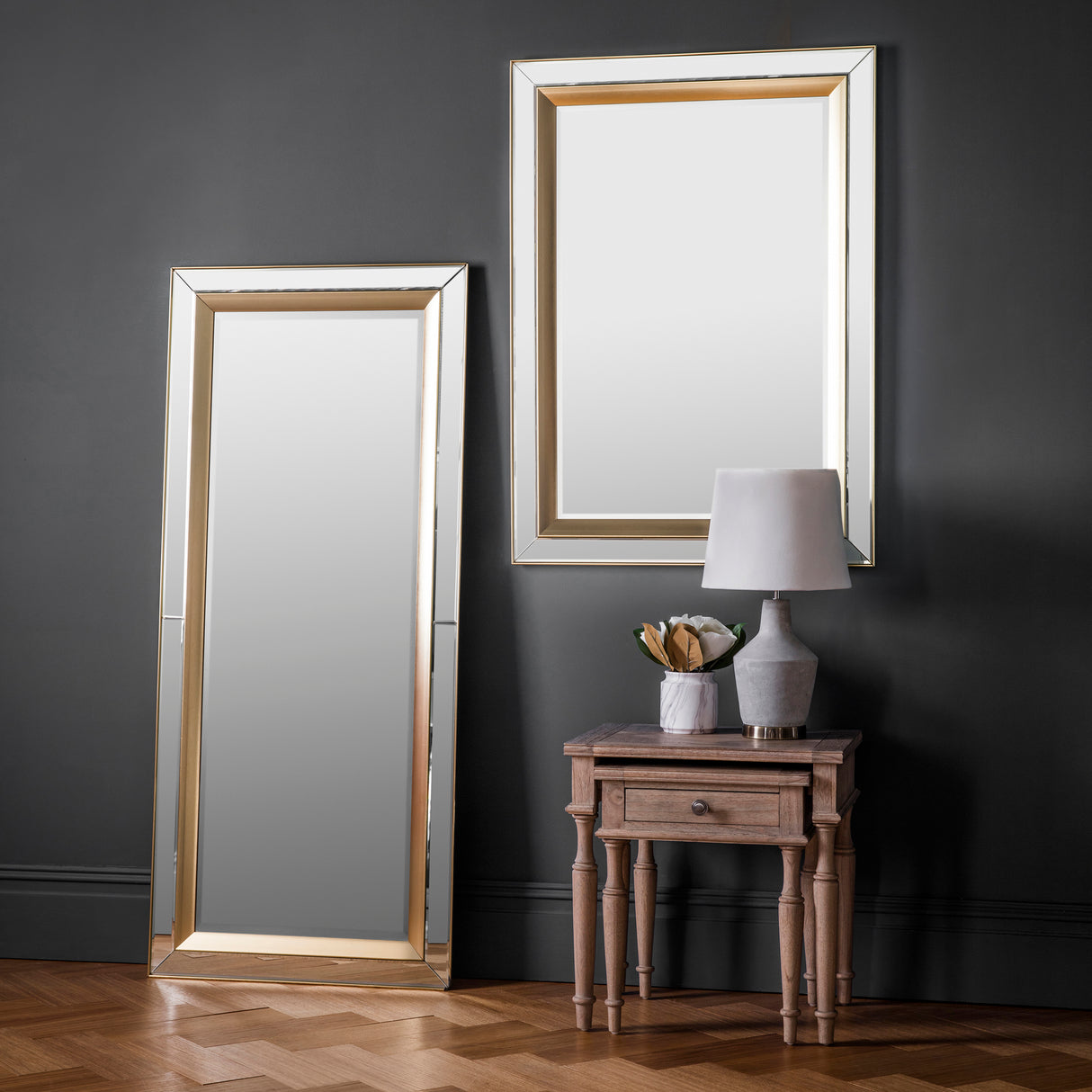 Amos Brushed gold bevelled medium rectangle mirror – from Amos Lighting + Home