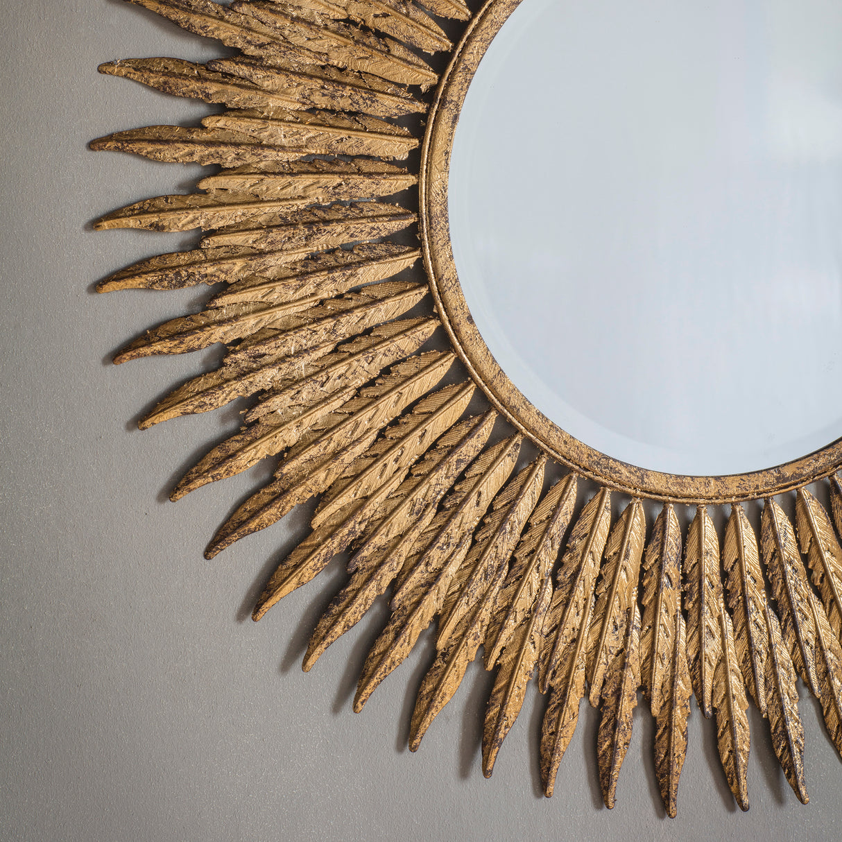 Amos Aged gold feathered frame round mirror – from Amos Lighting + Home