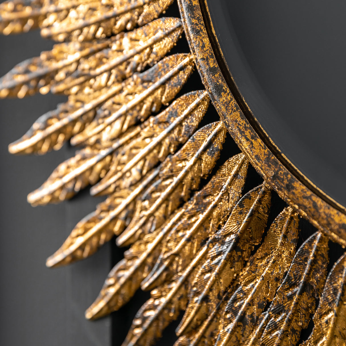 Amos Aged gold feathered frame round mirror – from Amos Lighting + Home