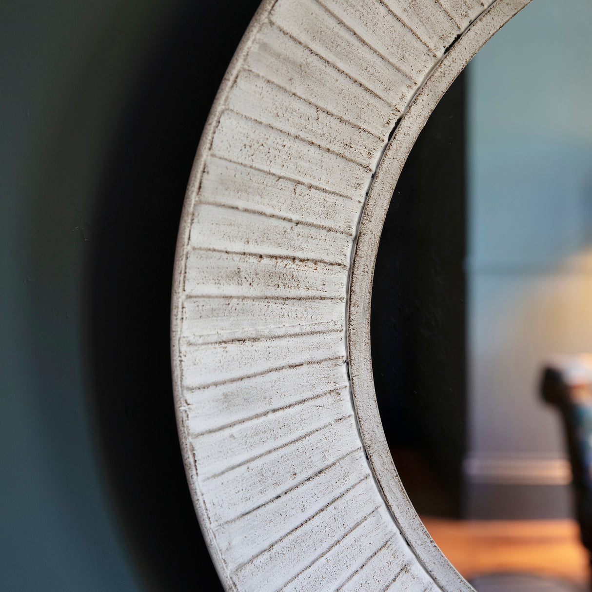 Amos Distressed cream wooden round mirror – from Amos Lighting + Home