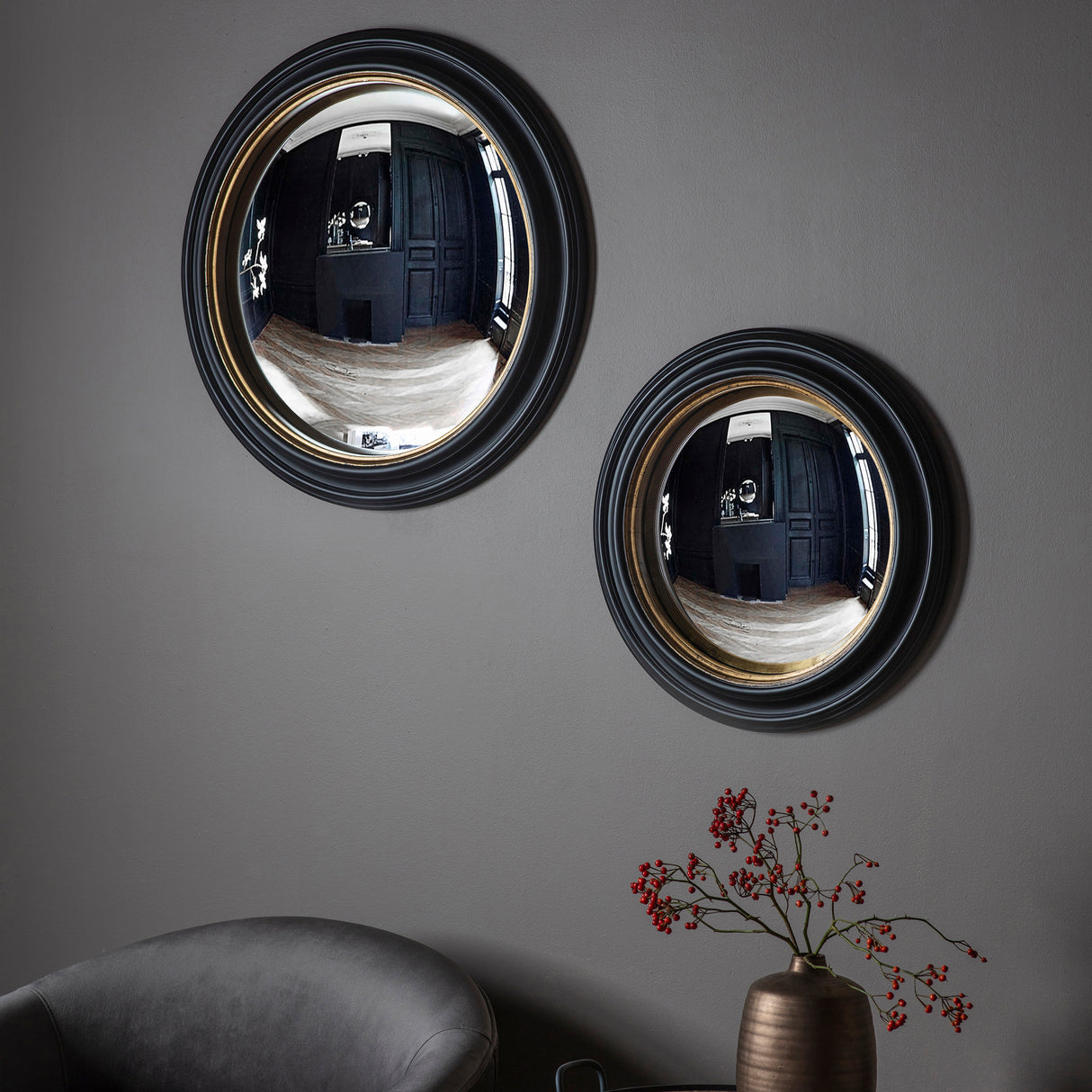 Amos Matt black medium round convex mirror – from Amos Lighting + Home