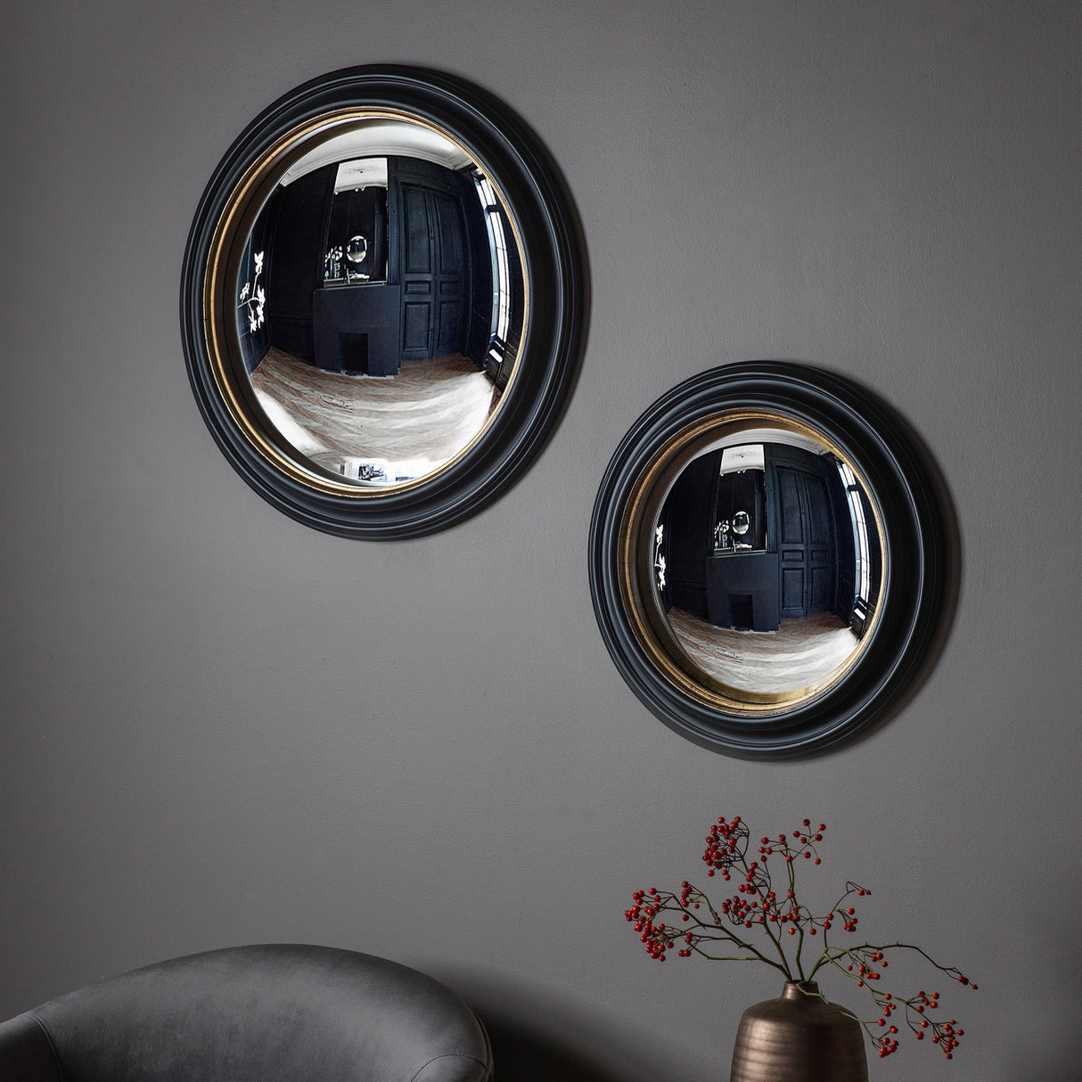 Amos Matt black large round convex mirror – from Amos Lighting + Home