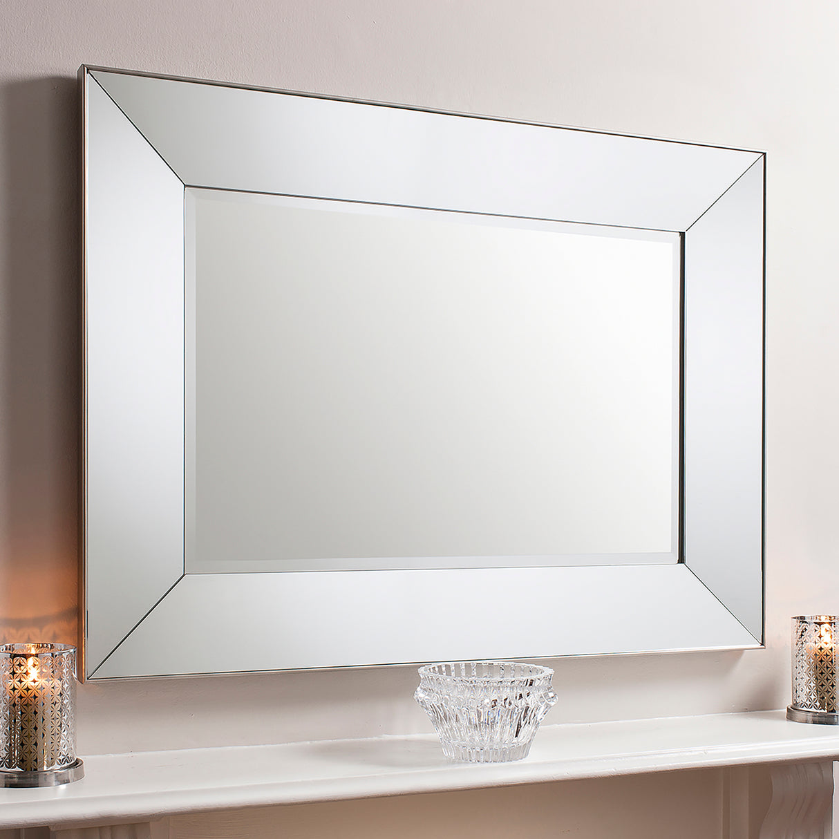 Amos Satin silver bevelled edge rectangular mirror – from Amos Lighting + Home