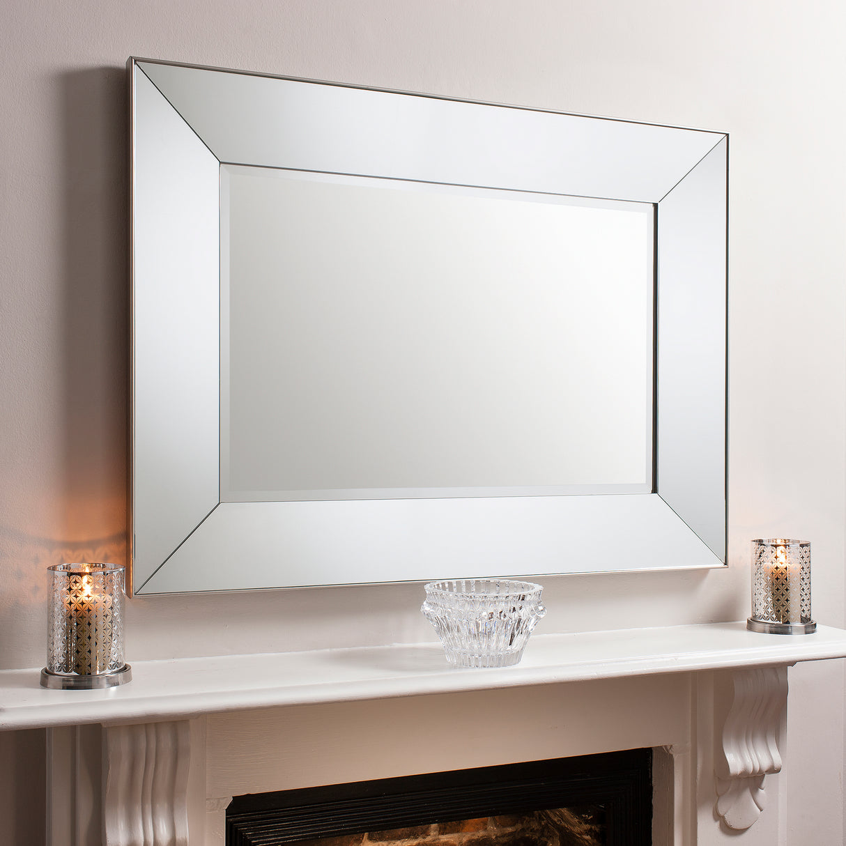 Amos Satin silver bevelled edge rectangular mirror – from Amos Lighting + Home